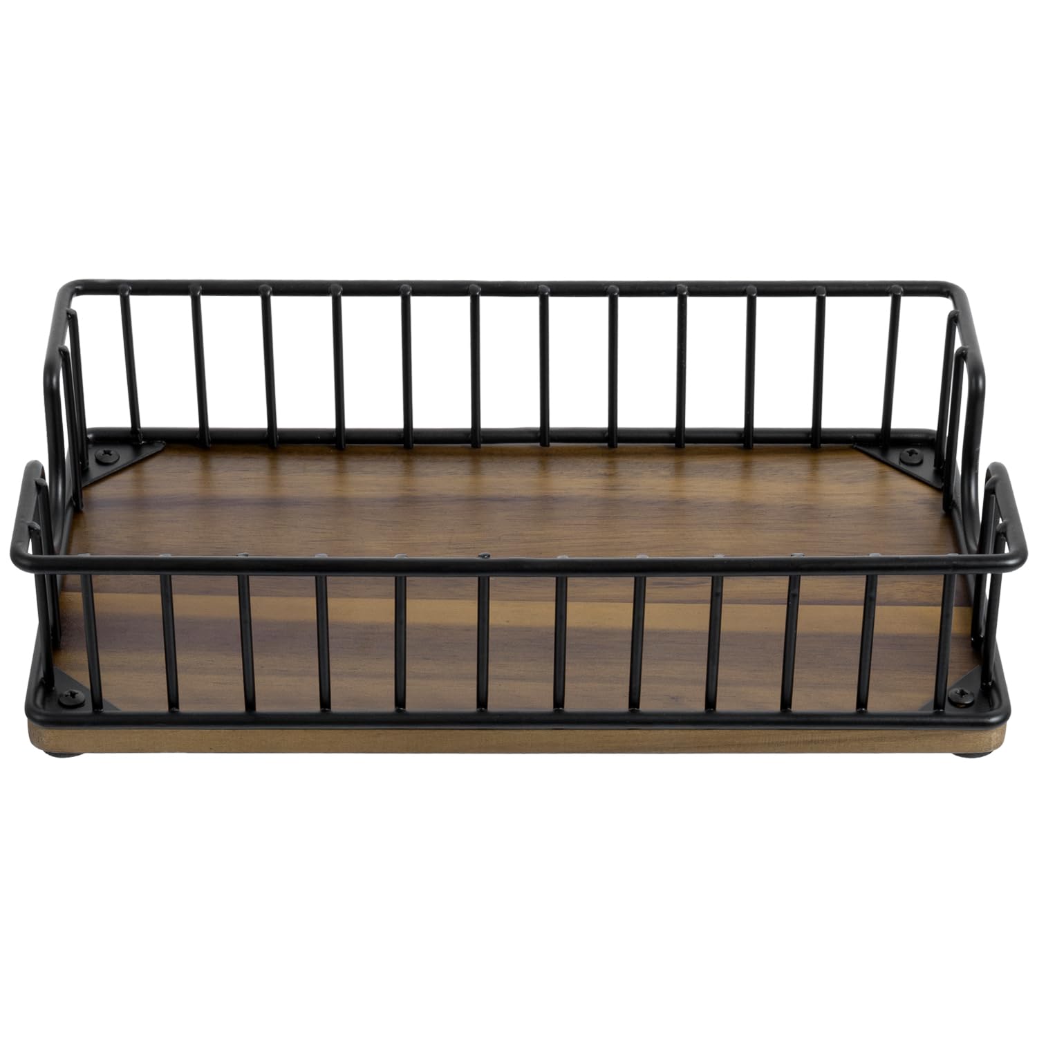 Premium Acacia Wood & Matte Black Metal Wire Foldable Paper Towel Holder - Commercial Grade Napkin Dispenser for Kitchen Countertop, Restaurant, Guest Bathroom & Office Use