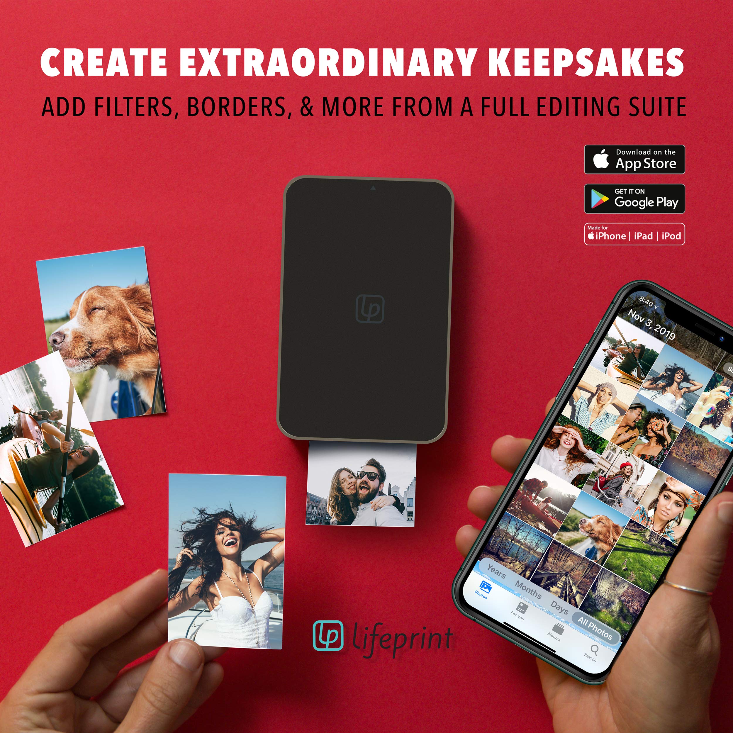 Lifeprint Ultra Slim Bluetooth Photo Printer - Portable Instant Printer for iPhone, Print Photos, Videos & GIFs with Video Embed Technology | Perfect for Travel, Parties & Social Media Sharing (White)
