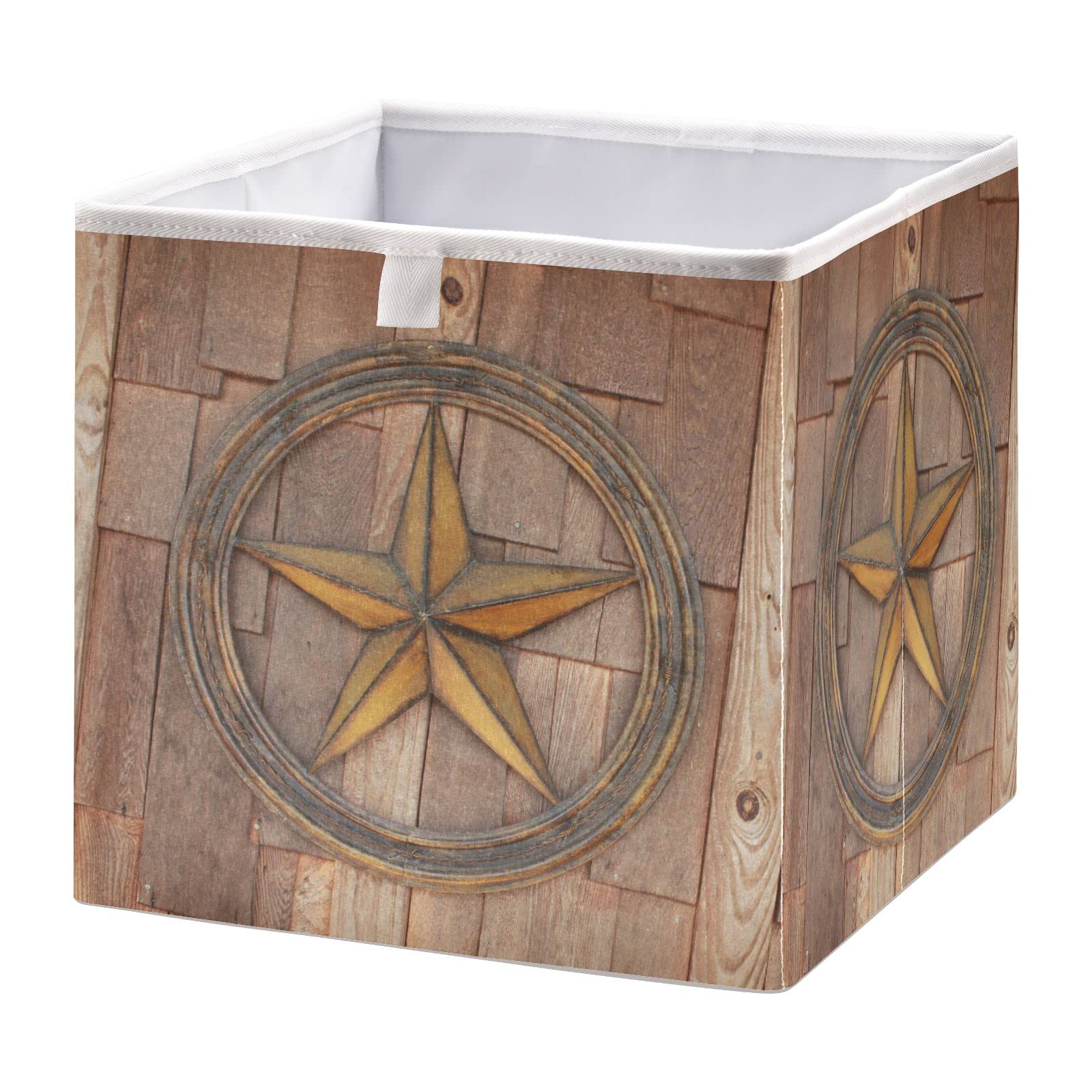 Texas Star Pattern Foldable Fabric Storage Bins with Handles - Collapsible Cloth Cube Organizer for Toys, Nursery, Shelves & Closet - Perfect for Home Organization, Kids Room & Playroom Storage