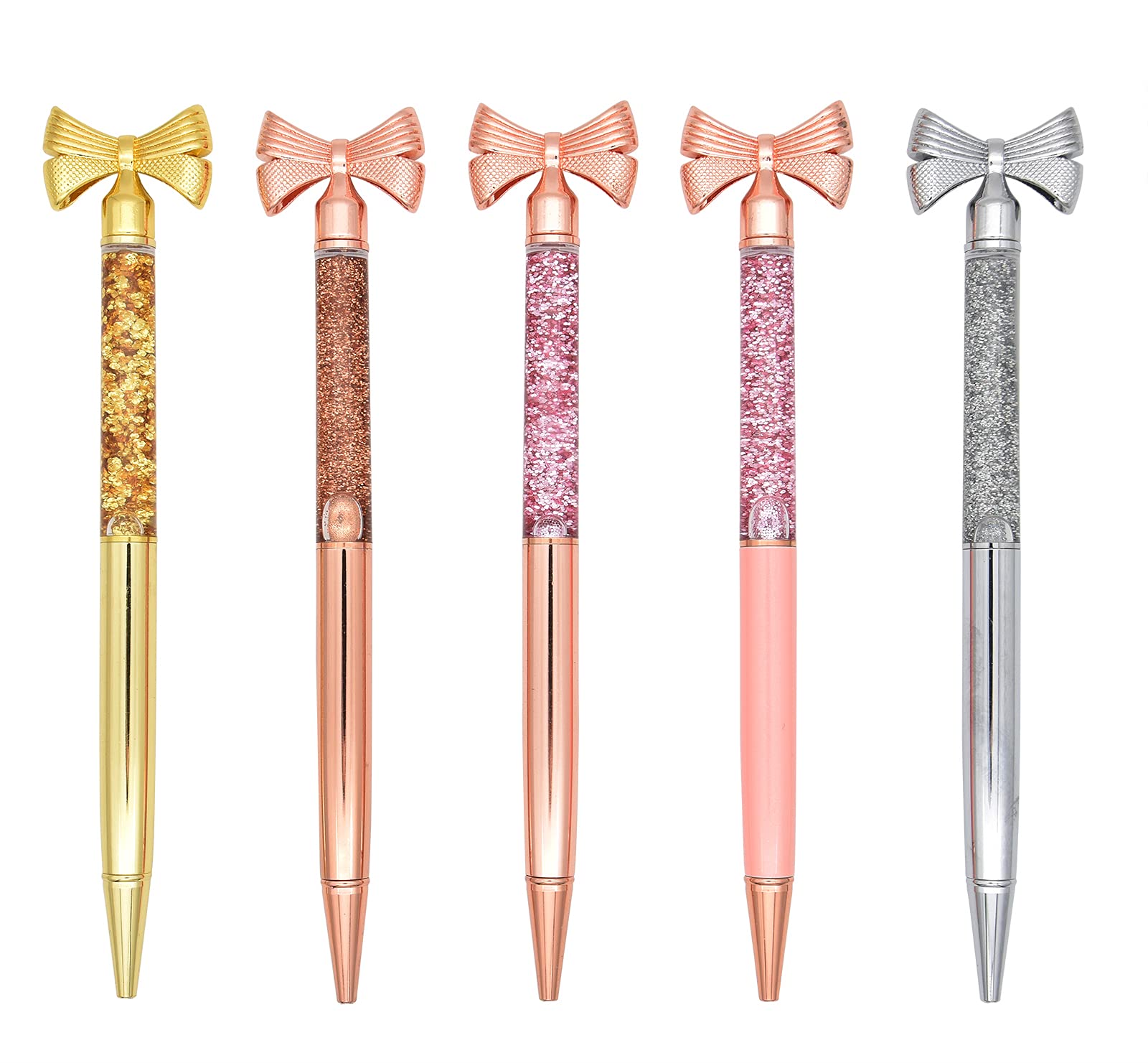 Gullor 5-Pack Metal Small Bow Ballpoint Pens with Black Ink - Bling Bow Gift Pens for Women, Office, School & Party Supplies (Multicolor) - Perfect for Note Taking, Journaling, Gift Giving & Special Occasions