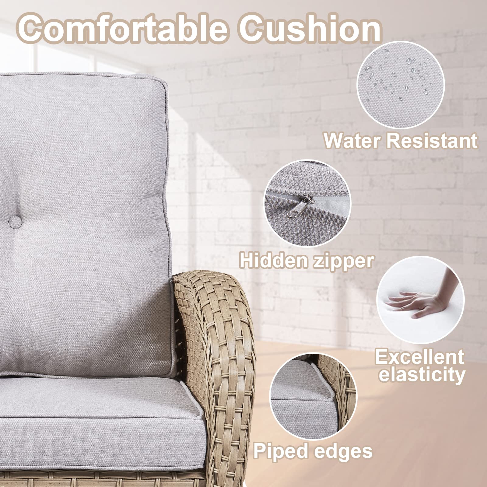 2-Piece Wicker Rocking Chair Set for Porch & Patio - Outdoor Rocking Chairs with Cushions & Side Table - Perfect for Relaxing on Your Deck, Garden or Backyard