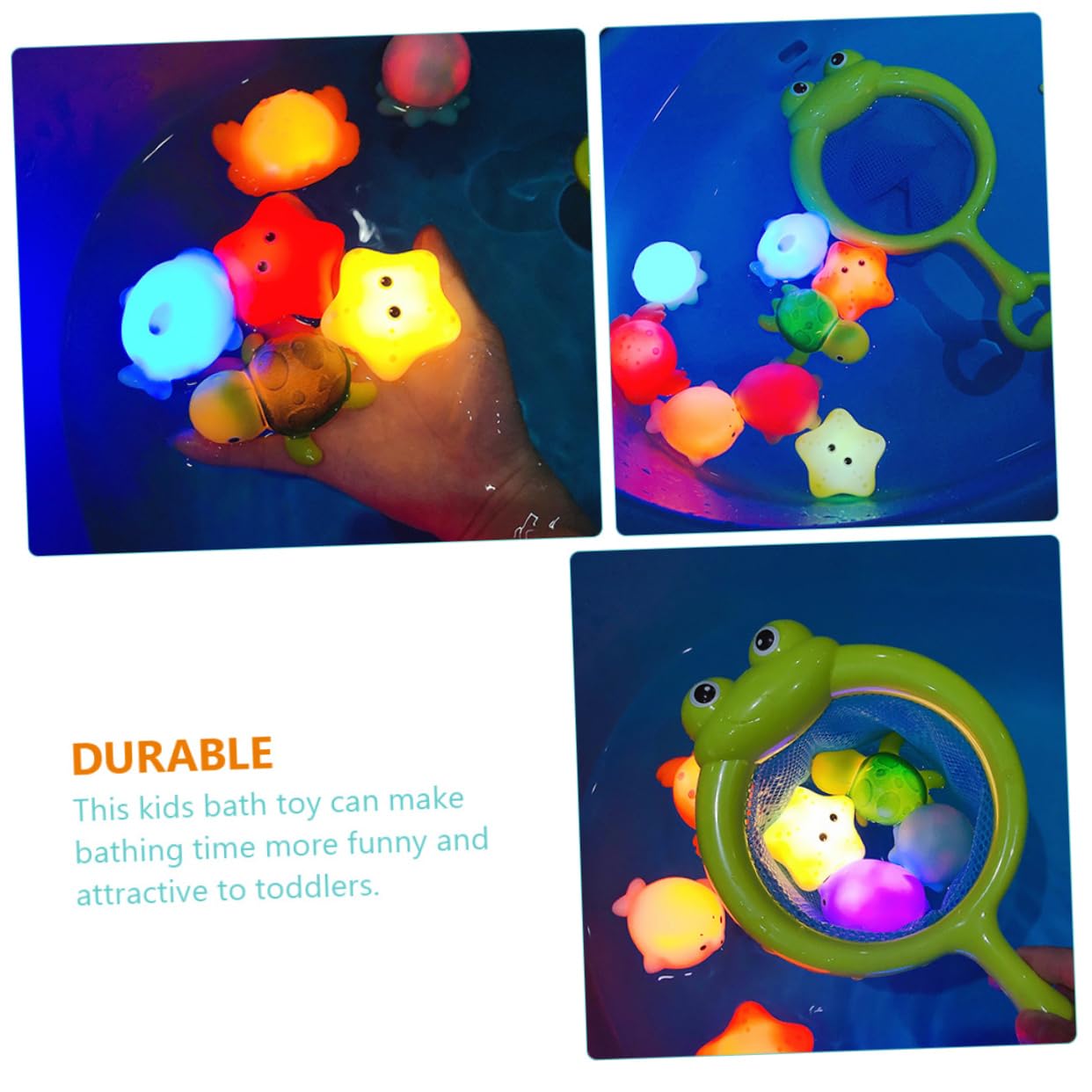 FAVOMOTO 2 Pack Mesh Fishing Net Bath Toys - Squeeze Water Toys for Kids, Bathtub Play Set with Plastic Fish - Fun Bath Time Games for Toddlers & Children