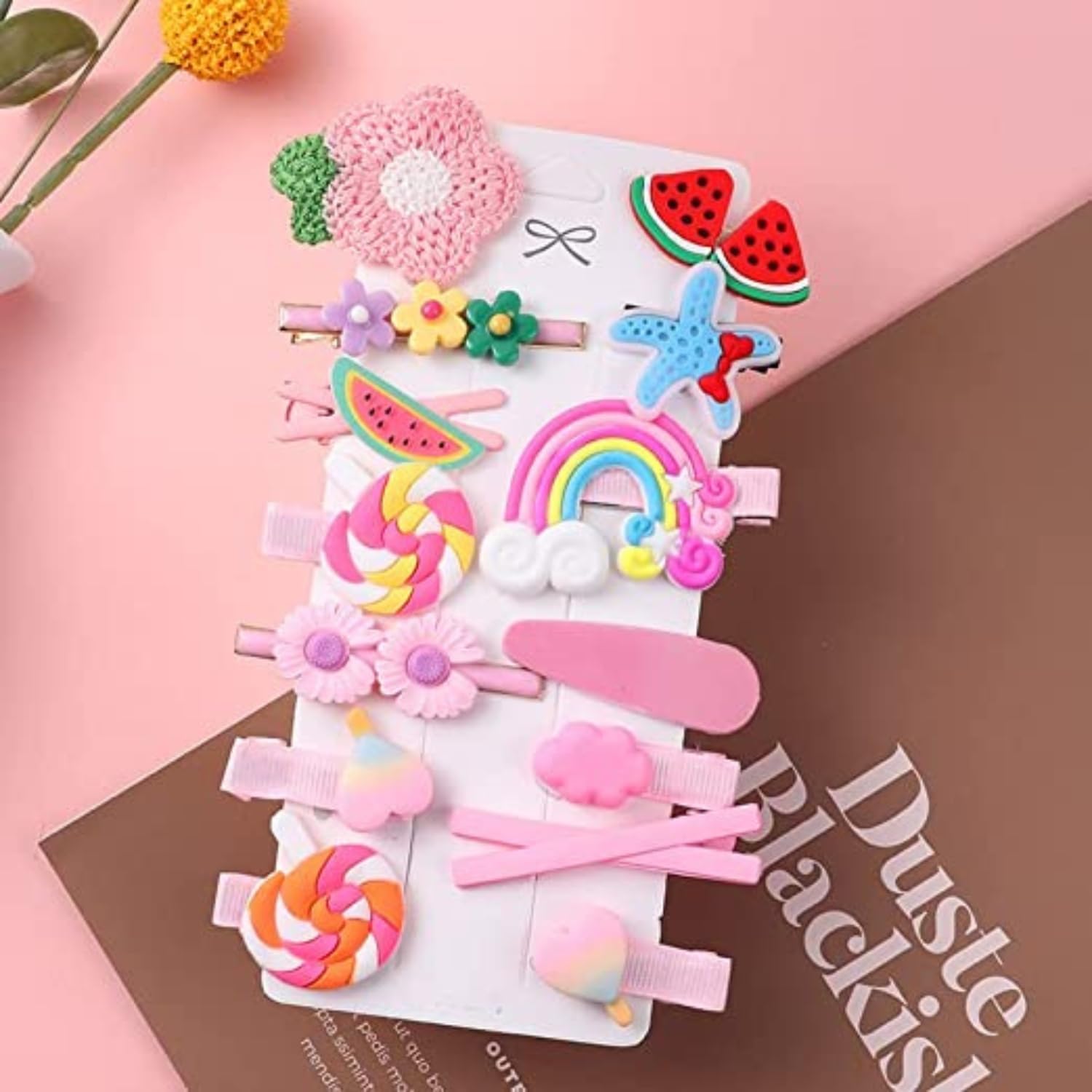 HappyMates Baby Girl Hair Clips Set - 14PCS Cute Rainbow Flower Fruit Dessert Barrettes for Toddlers & Teens | Hair Accessories for Parties, School & Daily Wear