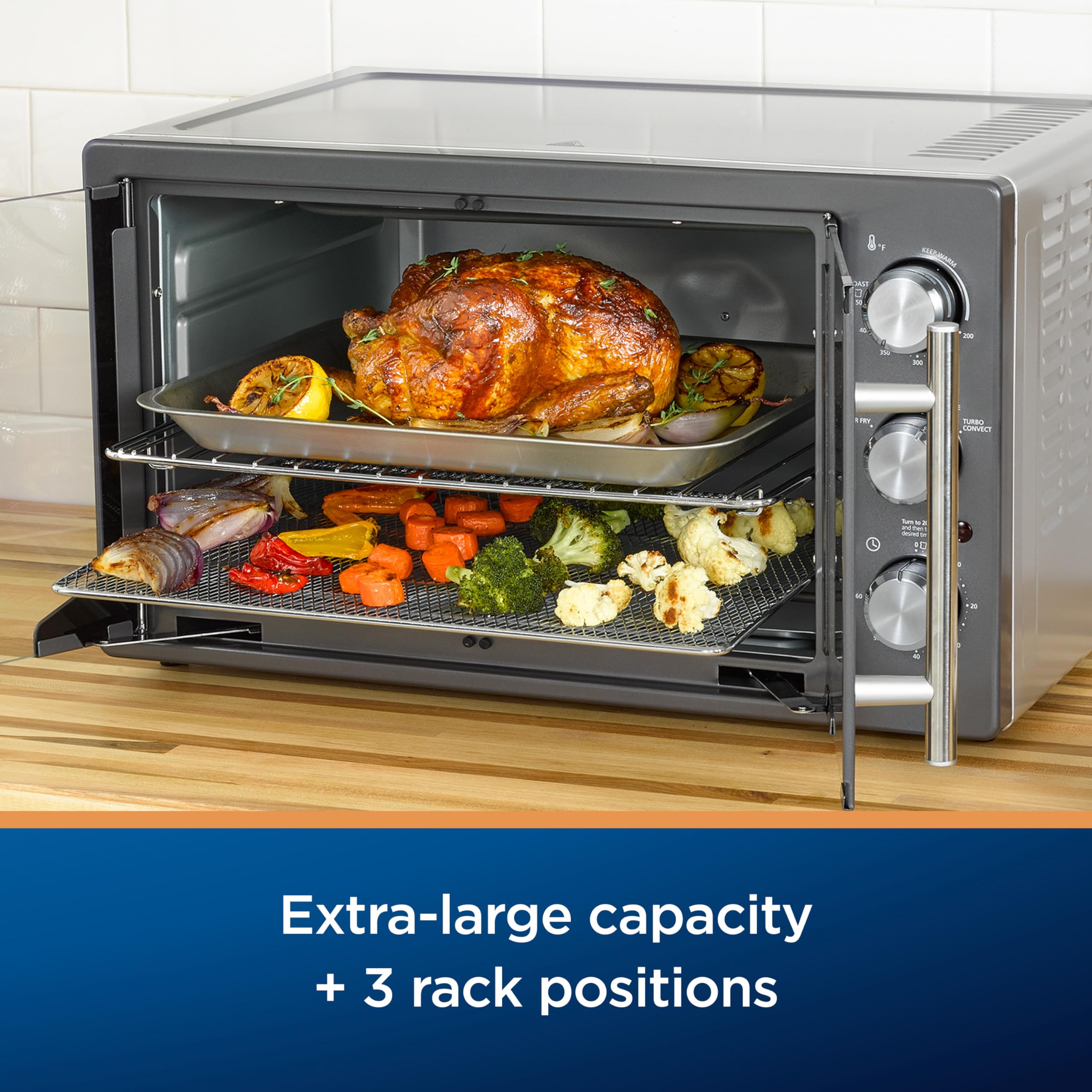 Oster Extra-Large French Door Air Fryer Countertop Oven - 10QT Stainless Steel with 60-Min Timer & 6 Cooking Functions | Energy Efficient Kitchen Appliance for Baking, Roasting, Toasting | Perfect for Small Families & Quick Meals