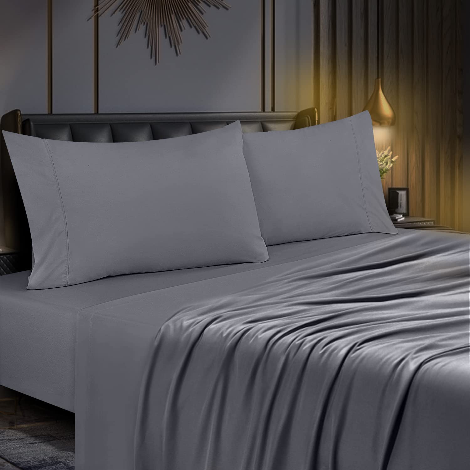 MOONQUEEN 2 Pack Soft Microfiber Fitted Sheets - Deep Pocket Twin XL Bed Sheets - Wrinkle & Fade Resistant - Breathable & Hypoallergenic - Easy Care Grey Bedding Set for College Dorm, Guest Room & Home Use