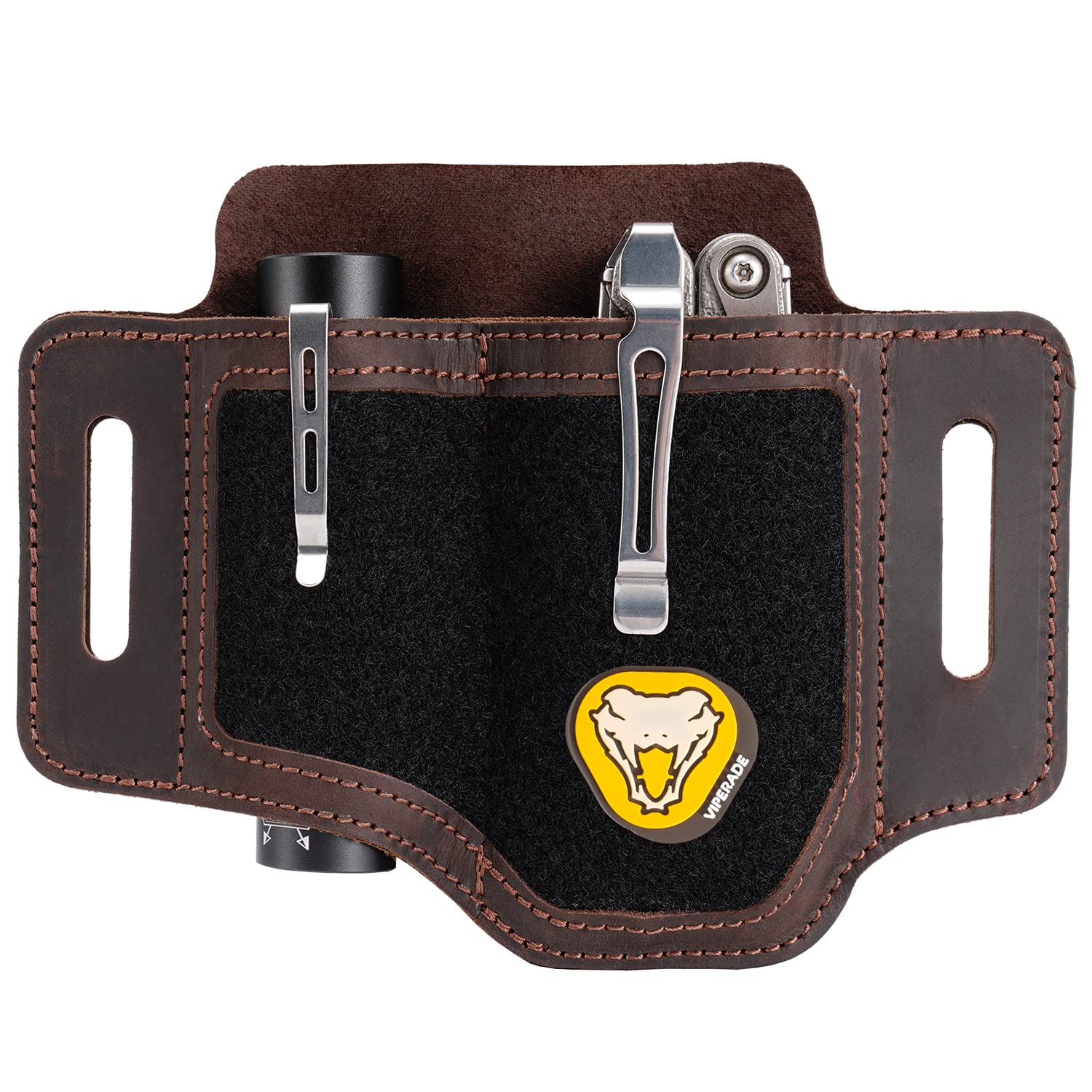Viperade PL1 Leather Belt Sheath - Multitool Holster with Velcro Loops, EDC Pocket Organizer for Men, Flashlight Holder & Tool Pouch for Everyday Carry Gear - Perfect for Camping, Hiking, Work & Outdoor Adventures