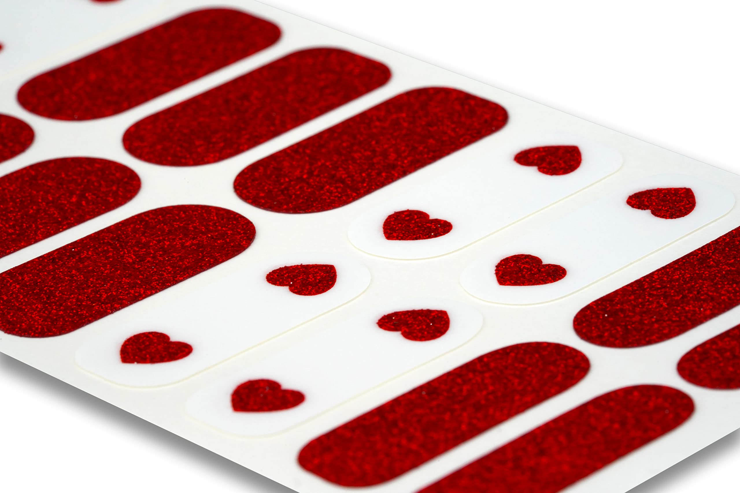 TOUGH GIRLS | 20 Exquisite Gel Nail Polish Strips with Application Accessories - No UV/LED Lamp Needed (Hearts & Red Glitter) - Perfect for DIY Manicures at Home, Parties, and Special Occasions