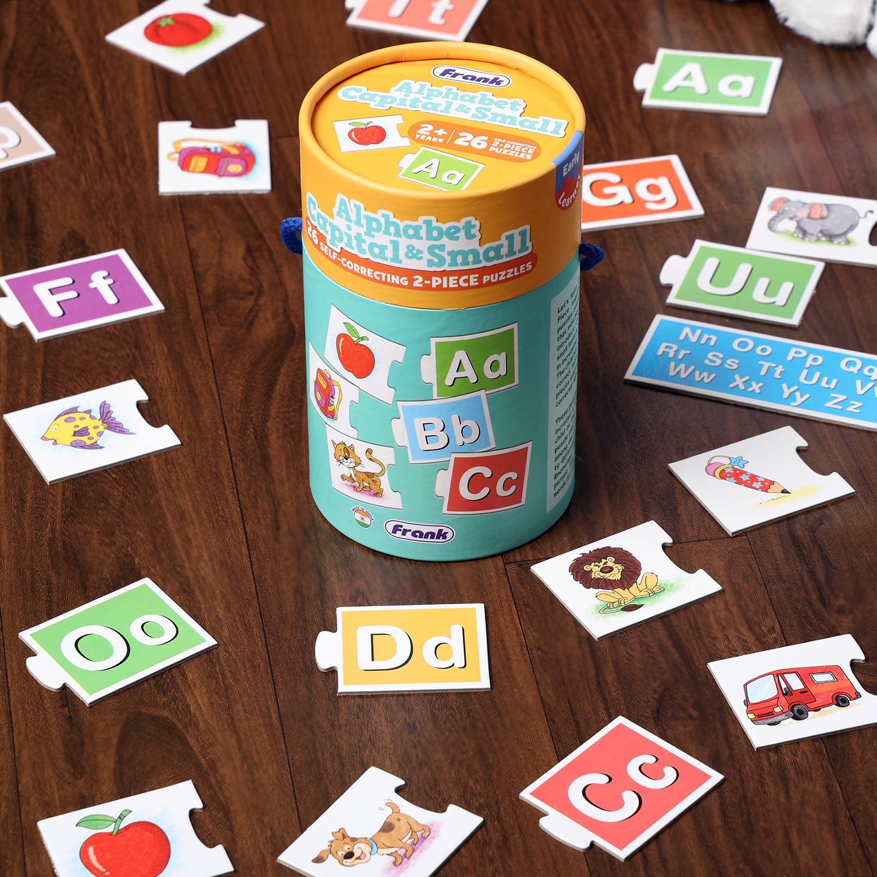 Frank Alphabet Capital & Small - Cylindrical Jigsaw Puzzle for Kids Ages 2+ | Fun & Challenging Educational Toys to Boost Focus & Memory | Perfect Gift for Toddlers Boys & Girls | Great for Preschool Learning, Birthday Parties & Family Game Nights