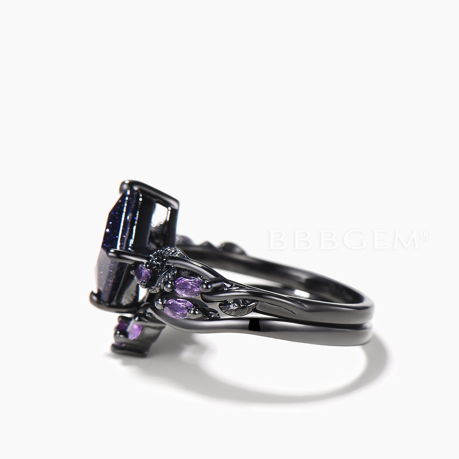 Princess Cut Blue Sandstone & Amethyst Twisted Ring Set – Nature Inspired Bridal Jewelry for Engagement, Wedding & Anniversary Gifts