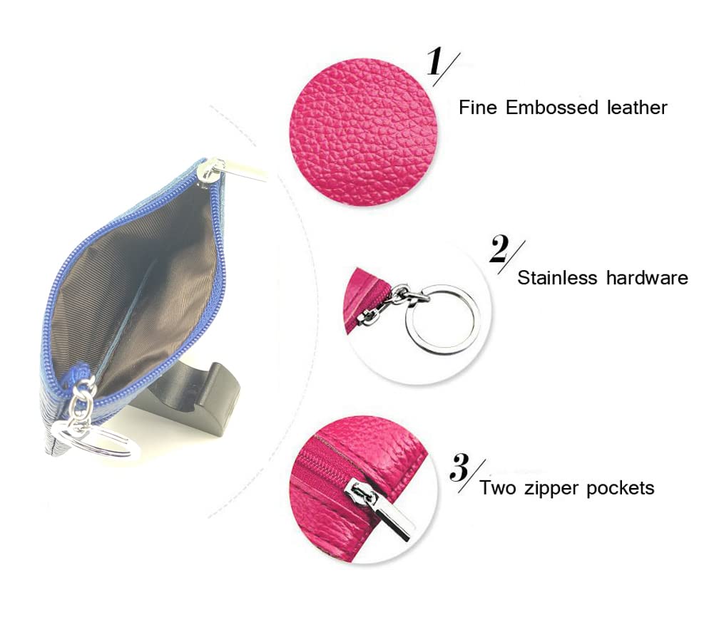iToolai Genuine Leather Mini Keychain Purse - Small Zipper Coin Wallet & Credit Card Holder for Women (Royal Blue) - Perfect for Keys, Cards, Cash & Everyday Essentials