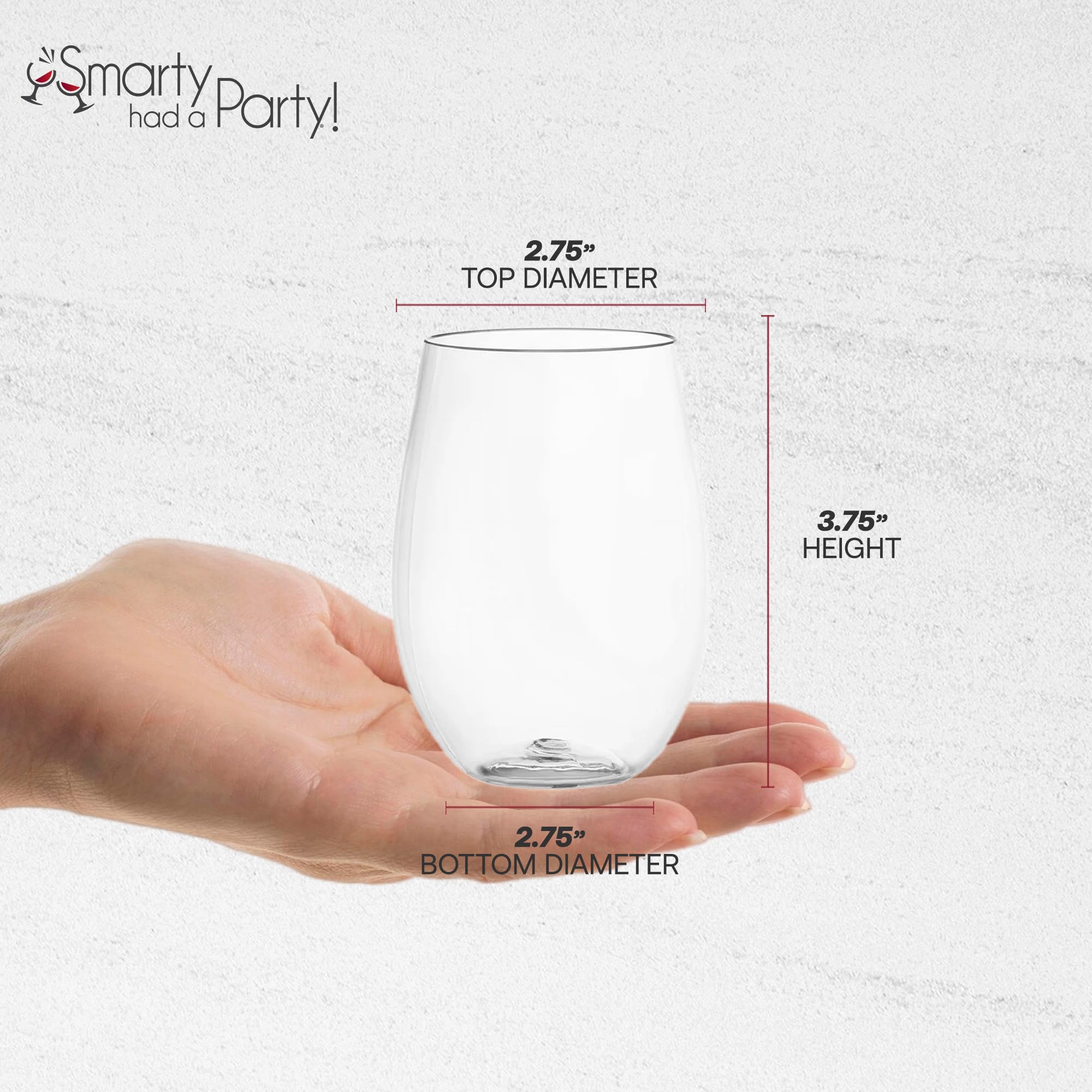 Smarty Had A Party 16 oz Clear Stemless Plastic Wine Glasses - Unbreakable Disposable Drinkware for Weddings, Parties, Events (Bulk 64 Count) - Perfect for Outdoor Picnics, BBQs, and Poolside Gatherings