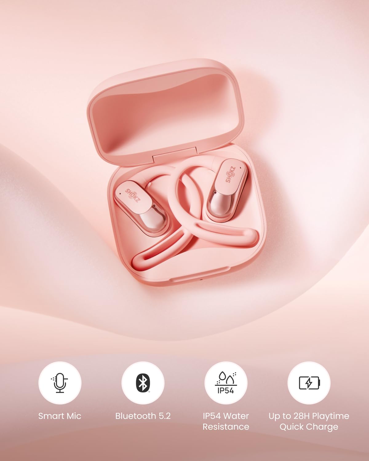 SHOKZ OpenFit Air Open-Ear True Wireless Bluetooth Headphones - IPX4 Water Resistant, Secure Earhook Design for Running, Workouts & Daily Use - Pink Wireless Earbuds for Sports, Gym & Outdoor Activities