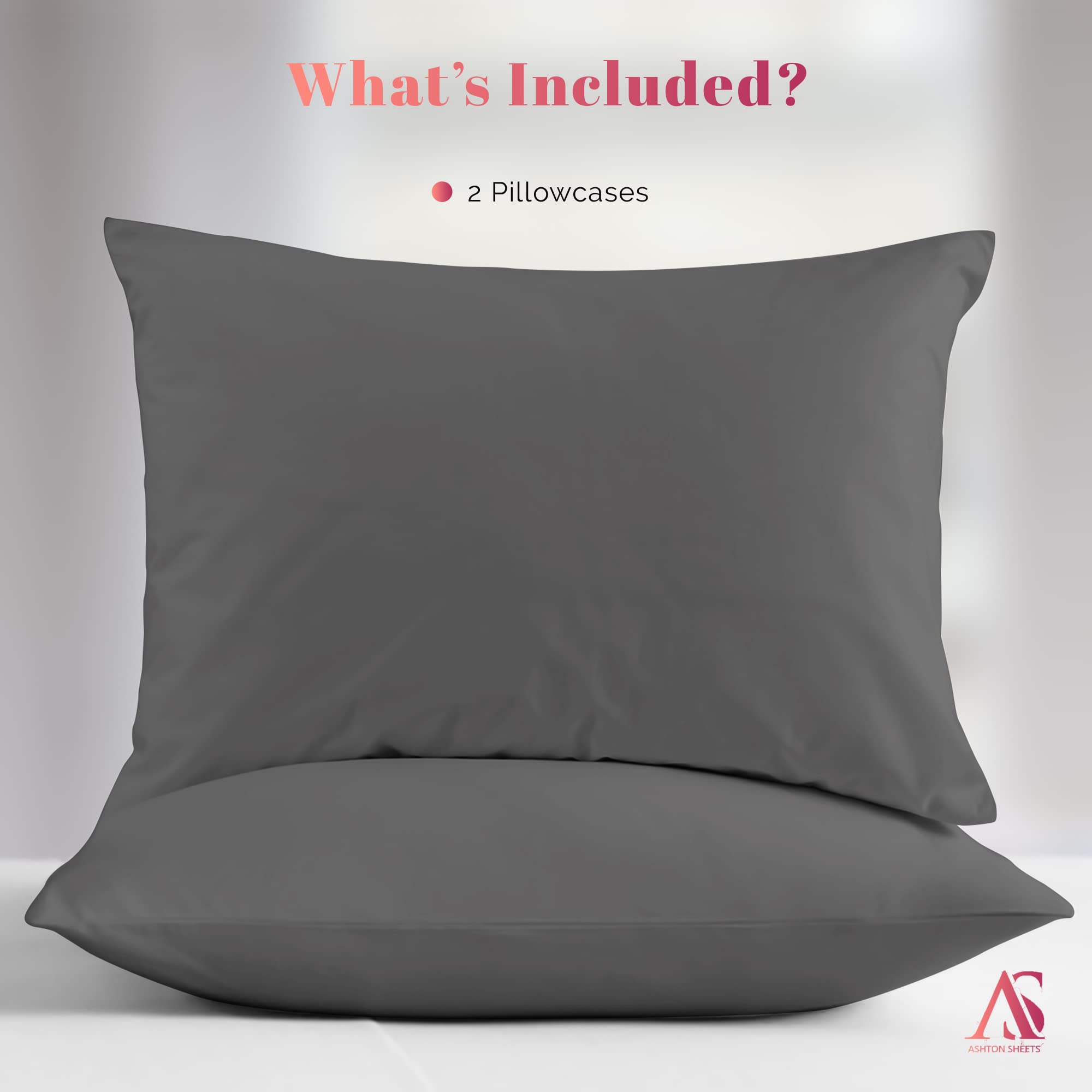 Luxury 1000 Thread Count Egyptian Cotton Pillowcases Set of 2 - Standard/Queen Size, Sateen Weave Cooling Pillow Covers for Hot Sleepers - Dark Grey - Perfect for Bedroom, Guest Room & Hotel Style Comfort