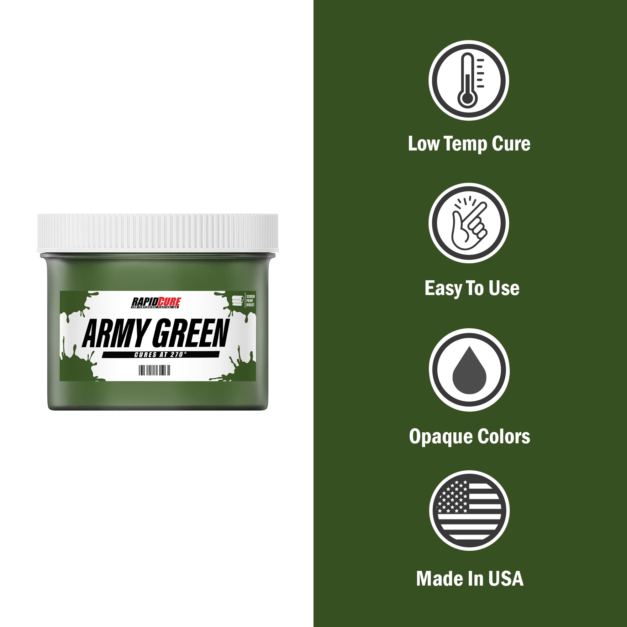Rapid Cure® Army Green Plastisol Screen Printing Ink (Gallon - 128 oz) | Fast Drying Fabric Paint for T-Shirts & Textiles | Made in USA | Ideal for DIY Printing, Custom Apparel & Small Business Production