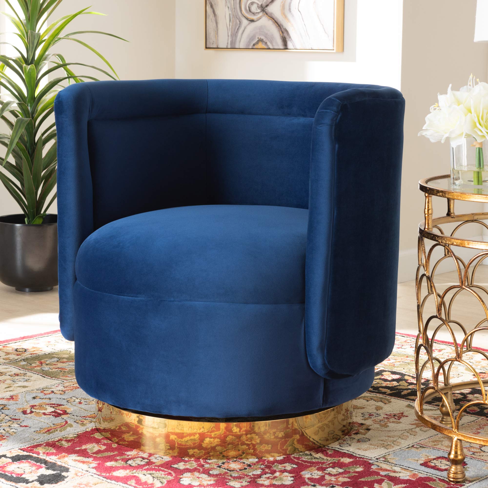 Baxton Studio Chairs - Royal Blue & Gold Upholstered Accent Chairs for Living Room, Office, or Dining Room Decor