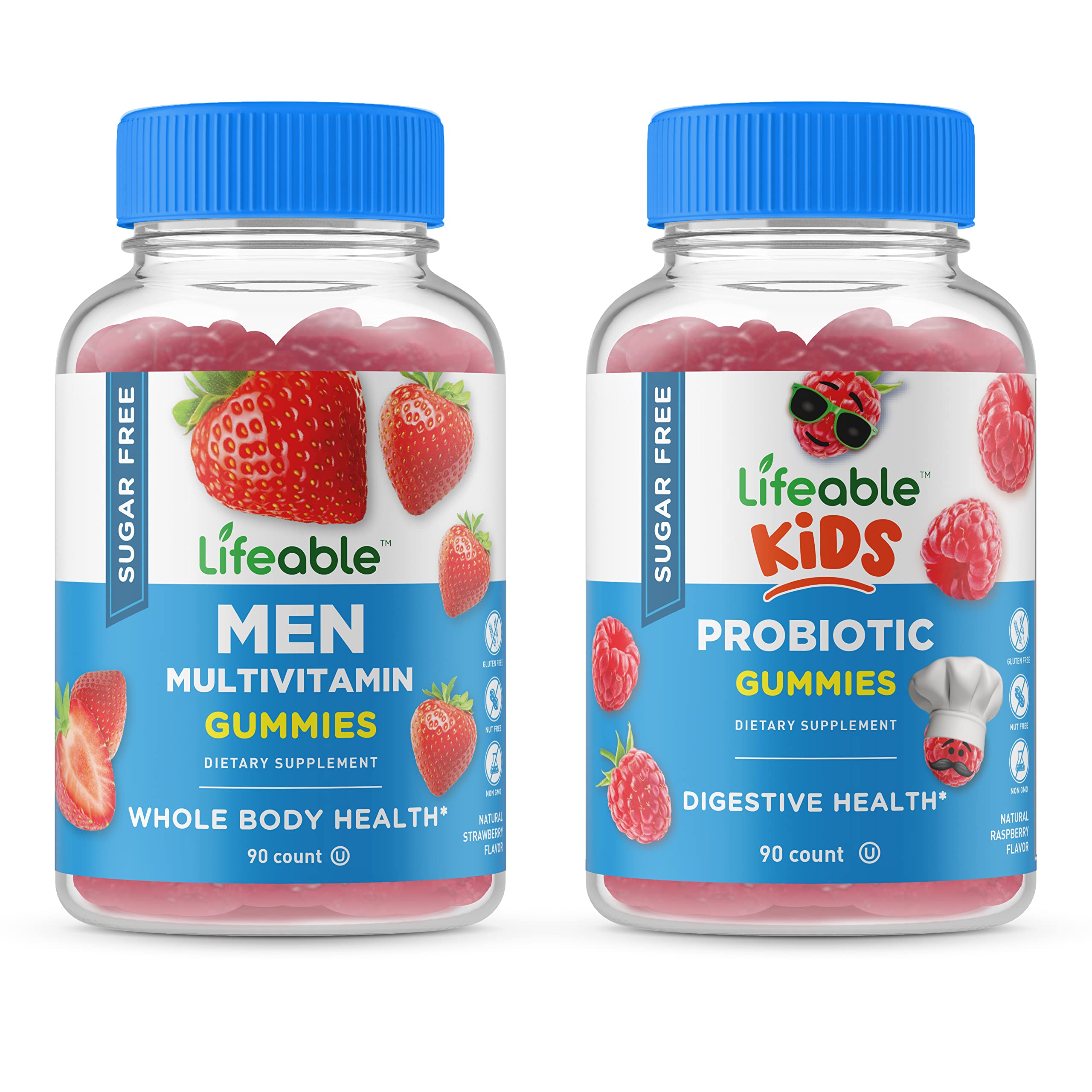 Lifeable Sugar-Free Men's Multivitamin with Probiotics & Kids Gummies Bundle - Natural Flavor Vitamin Supplement for Adults & Children - Gluten Free, Vegetarian, Non-GMO Chewable Vitamins - Supports Immunity, Digestion & Daily Nutrition for Active Families