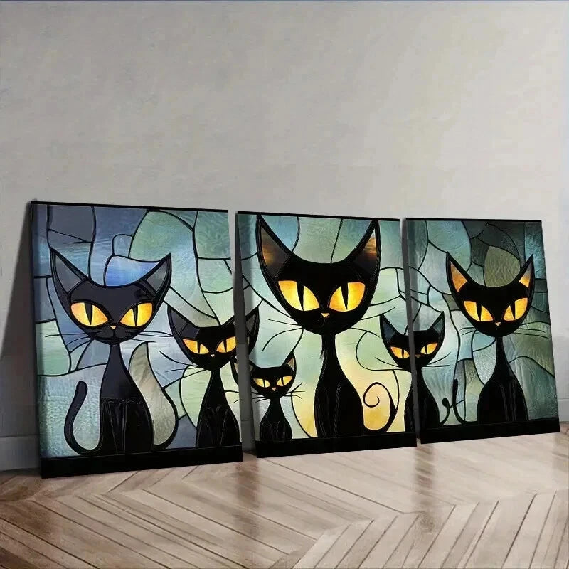 3-Piece Black Cat Family Wall Art Set - Framed Canvas 50x70cm | High Quality Print | 100% Australian Made | Ready to Hang | Perfect for Living Room, Bedroom & Office Decor