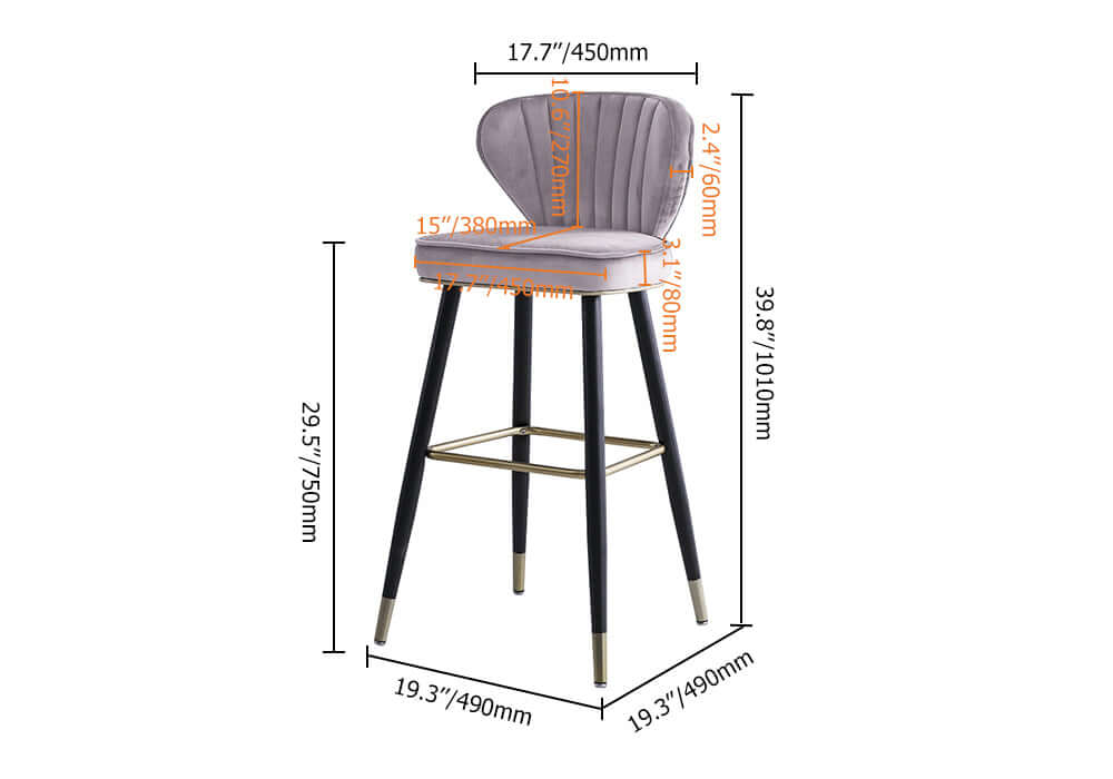 Modern Blue Velvet Counter Height Bar Stools with Back - Set of 3 for Kitchen Island, Breakfast Nook & Home Bar Decor