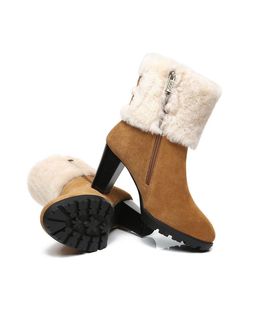 Women's Candy UGG Heel Boots - Cozy Winter Ankle Boots with Fur Lining for Women | Perfect for Casual Outings, Date Nights & Cold Weather Fashion