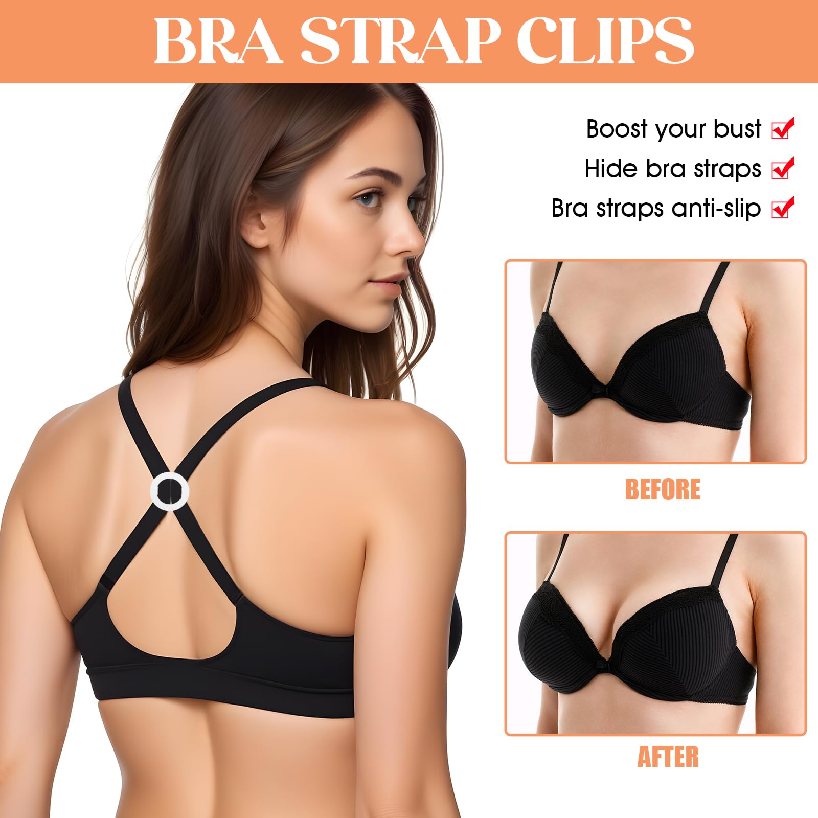 16Pcs Molain Bra Strap Clips - Racerback Bra Hooks for Concealing Straps & Cleavage Control - Clear Bra Strap Holders for Slipping Prevention - Perfect for Workout, Formal Wear & Everyday Comfort