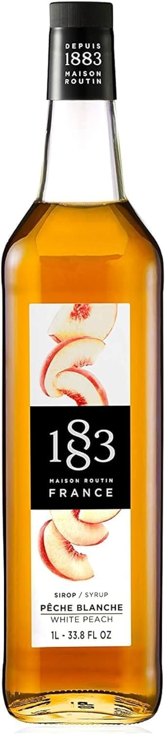 1883 1L Glass Bottle - Premium White Peach Flavor Syrup for Cocktails, Coffee & Desserts | Perfect for Bartending, Baking & Beverage Making