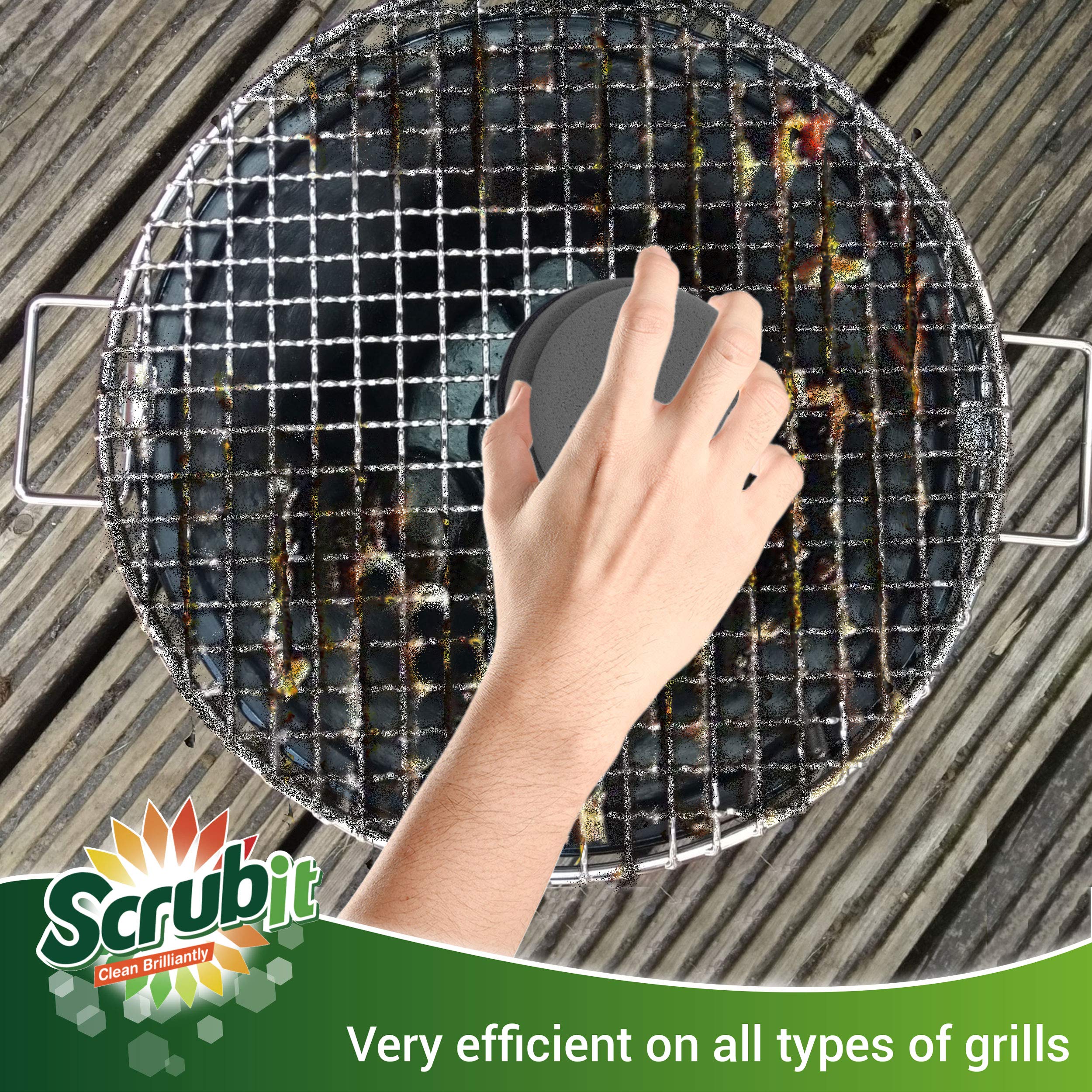SCRUBIT Grill Cleaning Brush - Heavy Duty BBQ Scrubber with Non-Scratch Sponge & Cast Iron Safe Scraper - Perfect for Gas, Charcoal Grills & Griddles - Outdoor Cooking & Backyard BBQ Accessories (2 Pack)