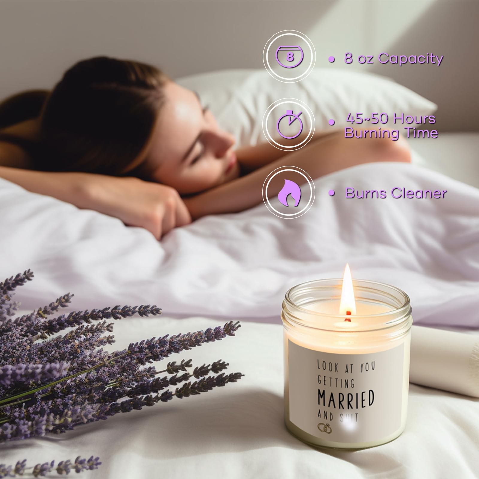 Lavender Scented Candle - Perfect Wedding Gift, Bridal Shower Present, Engagement Gift Idea & Bachelorette Party Favor - Romantic Home Decor for Couples, Spa Relaxation & Bedroom Ambiance