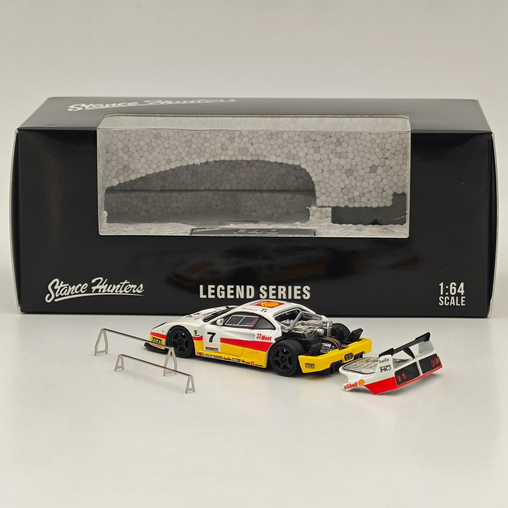 1/64 Scale Ferrari F40 LM #7 Racing Sports Car Model - Legend Series with Opening Tail Gate - White - Perfect for Collectors, Display, and Racing Enthusiasts
