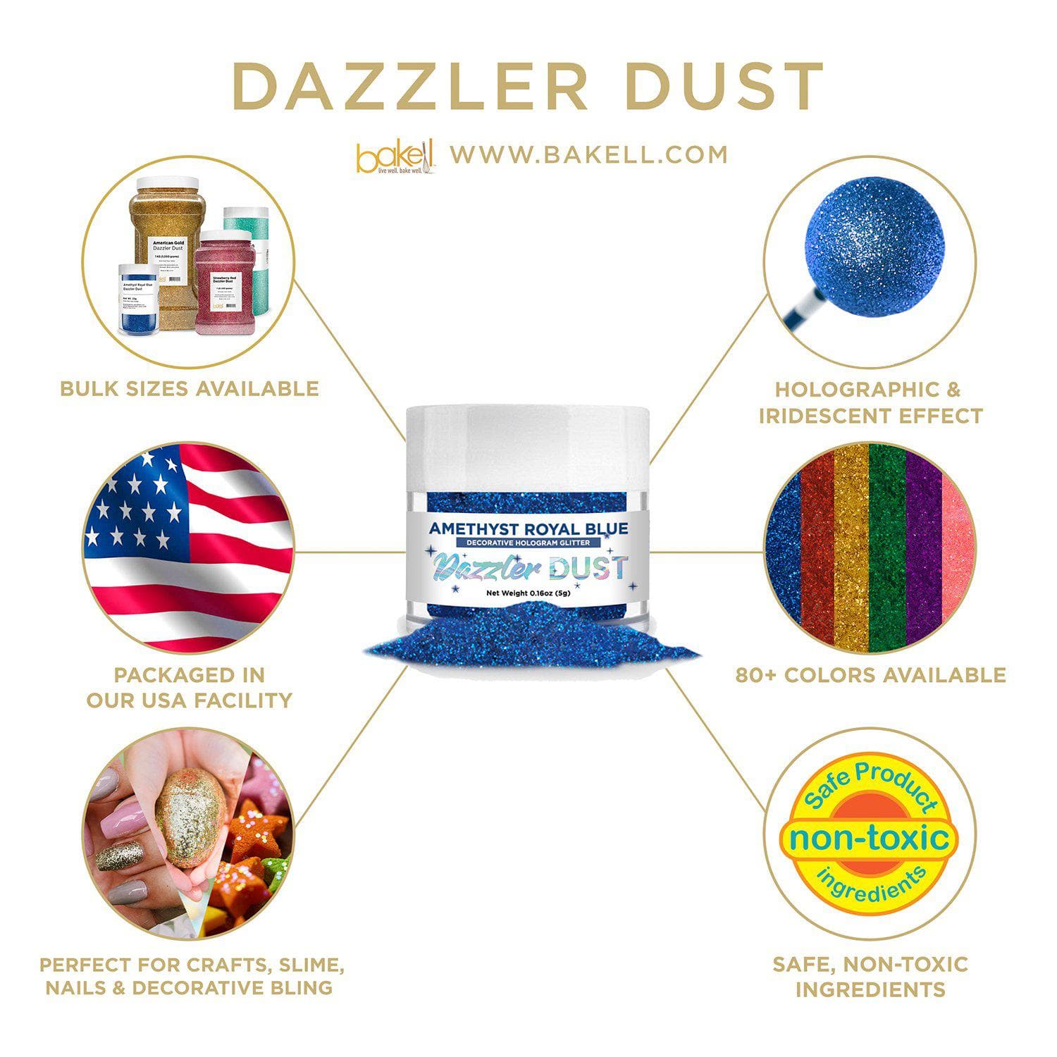 Amethyst Royal Blue Dazzler Dust® - 5 Gram Jar of Premium Cosmetic Glitter for Face, Body & Nail Art - Perfect for Festival Makeup, DIY Crafts & Beauty Enhancements