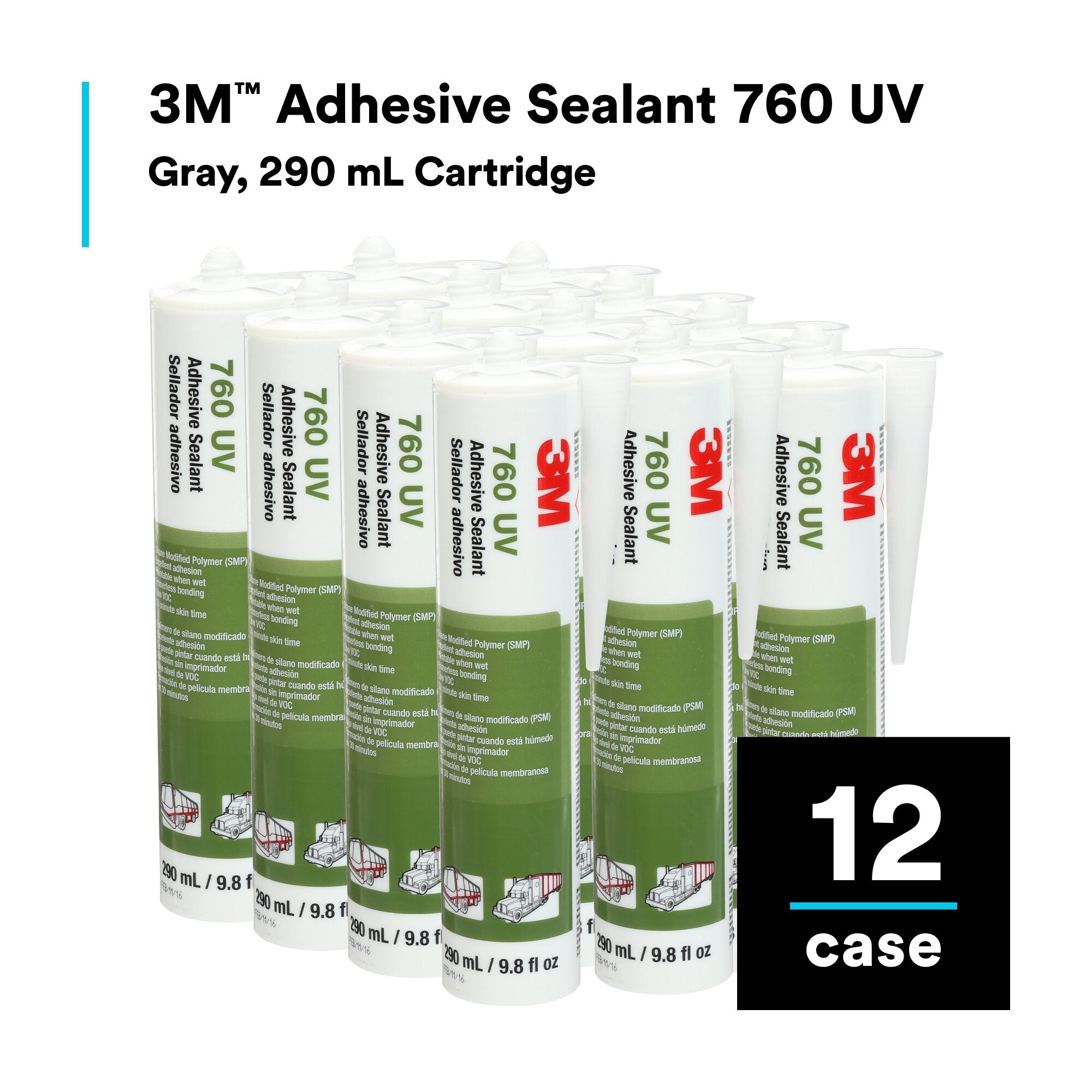 3M Adhesive Sealant 760 UV Gray - 290 mL Cartridge for Automotive, Marine & Industrial Waterproofing & Bonding