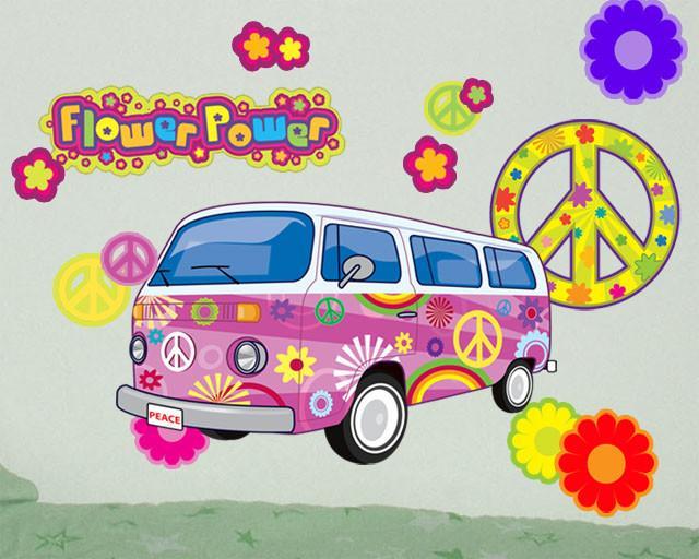 Groovy Retro Peace & Love Wall Stickers - Vintage Hippie Decor for Bedroom, Living Room & Dorm - Removable Vinyl Decals for Home & Office
