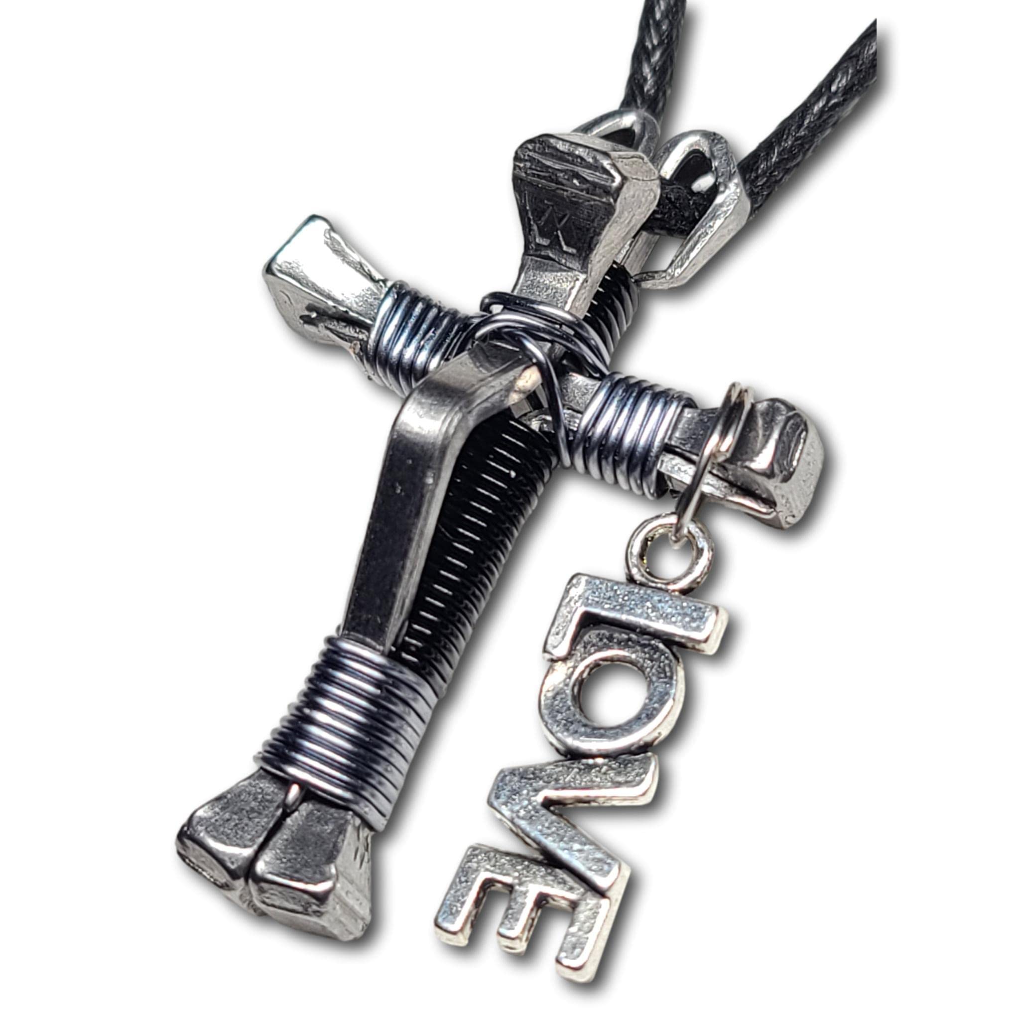 5 Pack Black & Grey Horseshoe Nail Cross Necklace for Men Women - Religious Jewelry Gift for Baptism, Confirmation & Everyday Wear