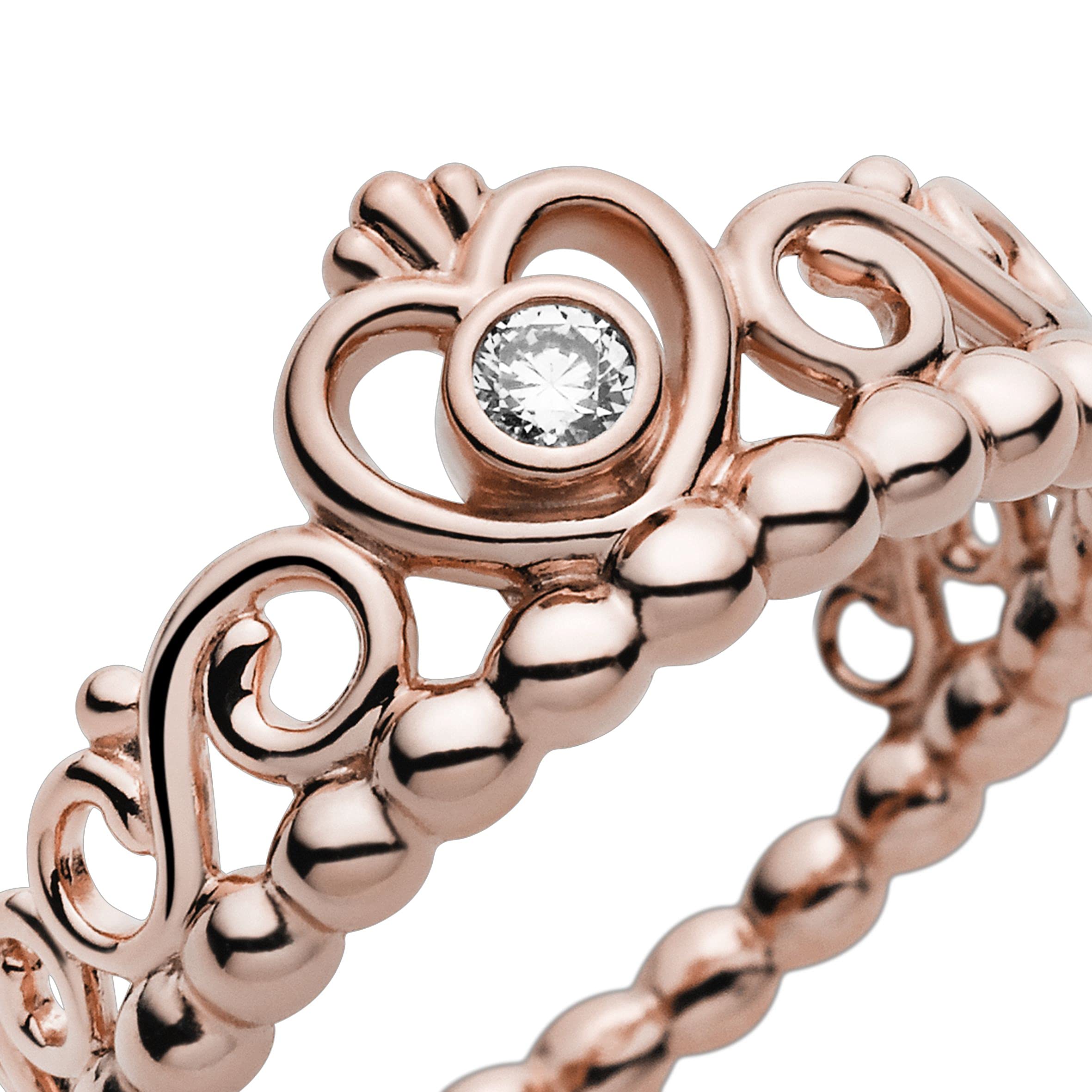 Pandora Princess Tiara Crown Ring for Women - 14k Rose Gold Plated Cubic Zirconia Ring - Size 5 - Elegant Gift for Her, Birthday, Anniversary, Valentine's Day - Perfect for Parties, Weddings, and Special Occasions