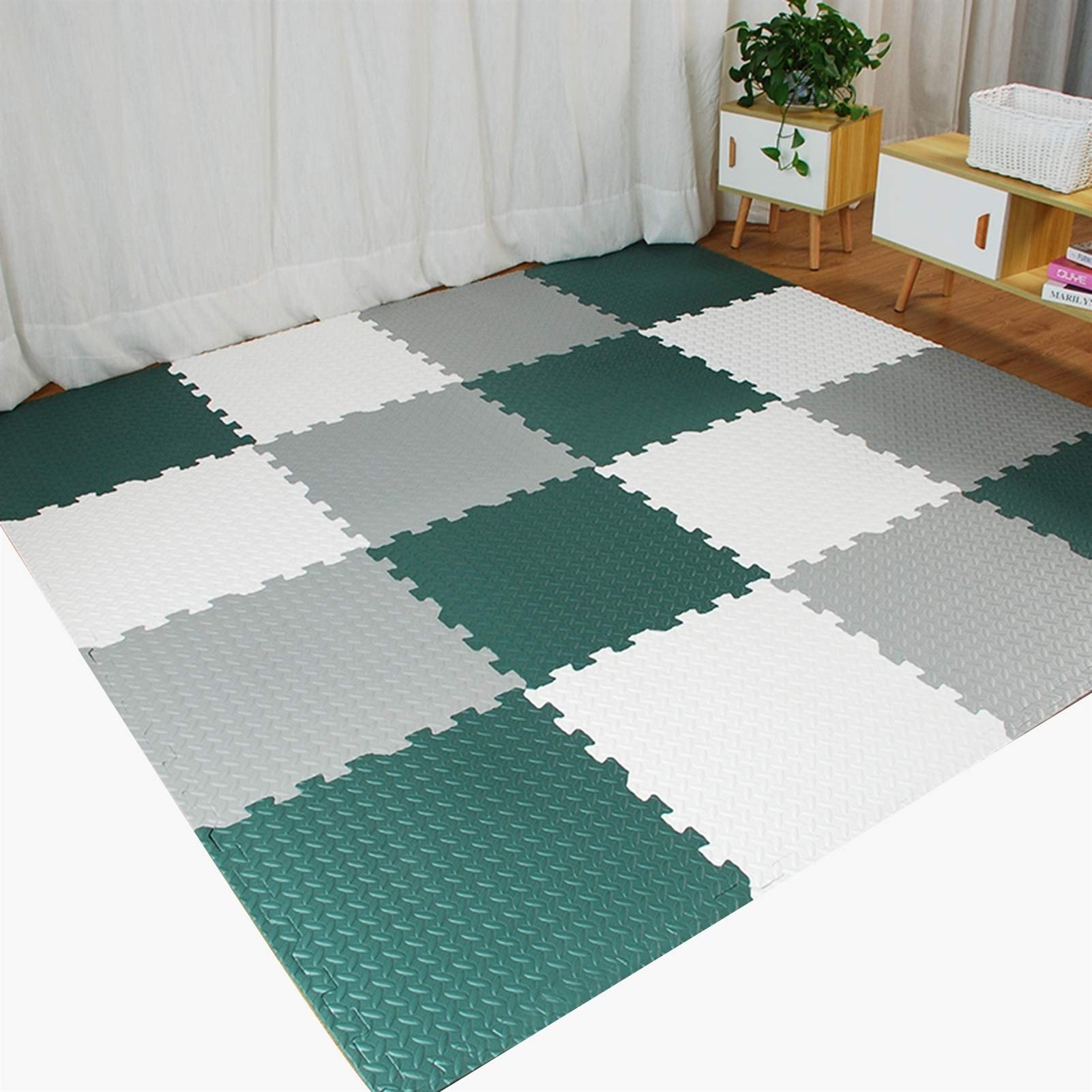 MAHFEI Interlocking EVA Foam Floor Mats - Non-Slip Puzzle Exercise Mats for Home Gym, Yoga, Pilates, Kids Playroom & Garage Workouts - Soft Protective Flooring Tiles (16-Piece Set, Color #4) - Perfect for Fitness, Play Areas & Treadmill Protection