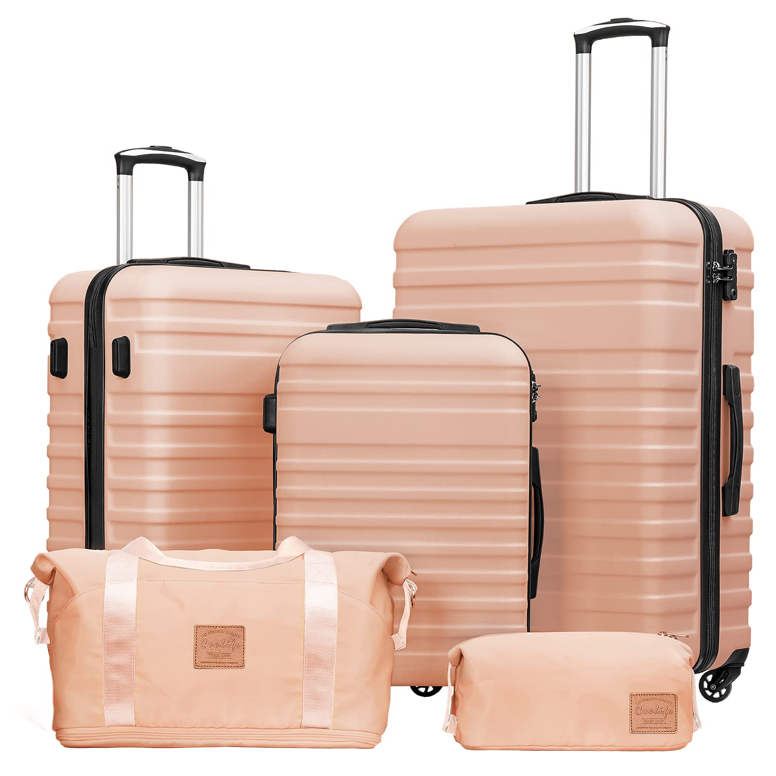 Coolife 3-Piece Hardside Luggage Set with TSA Lock & Spinner Wheels - Pink Carry-On Suitcase for Travel, Vacation & Business Trips