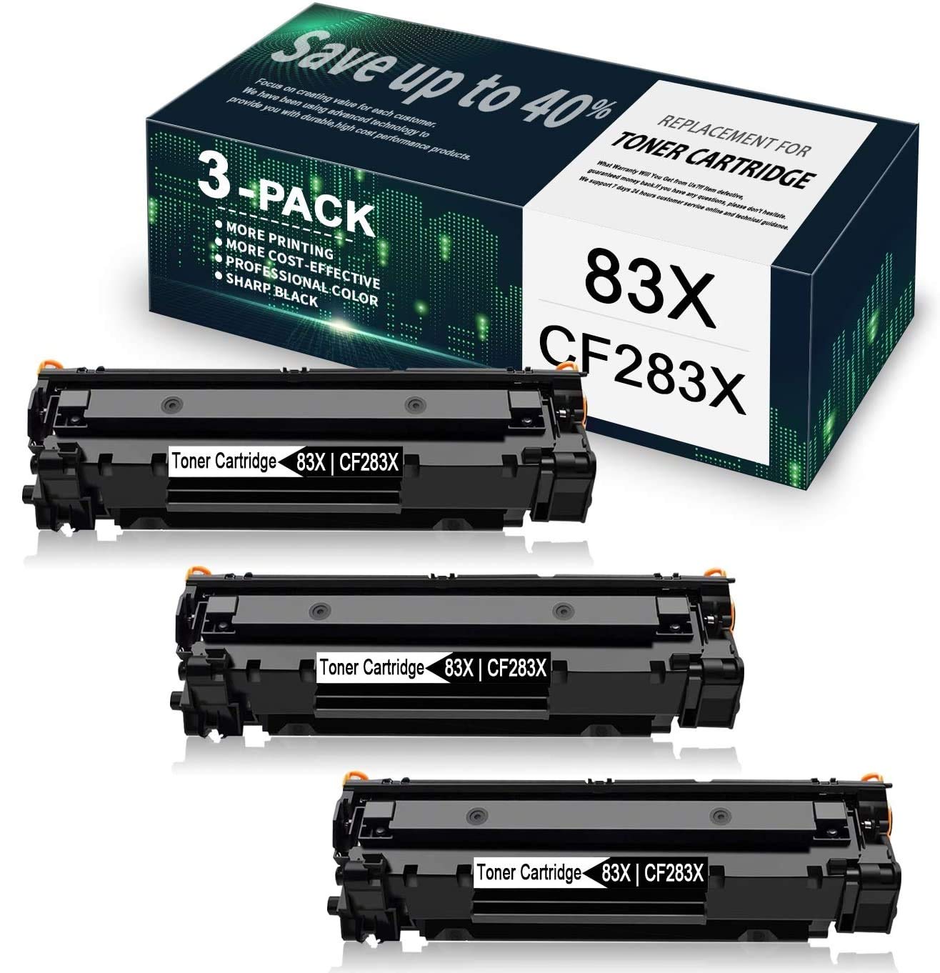 3-Pack Black HP CF283X Compatible Toner Cartridge Replacement for HP LaserJet Pro M201n/M201dw/M225dn/M225dw/M125 Series Printers - High Yield, Reliable Printing for Office & Home Use