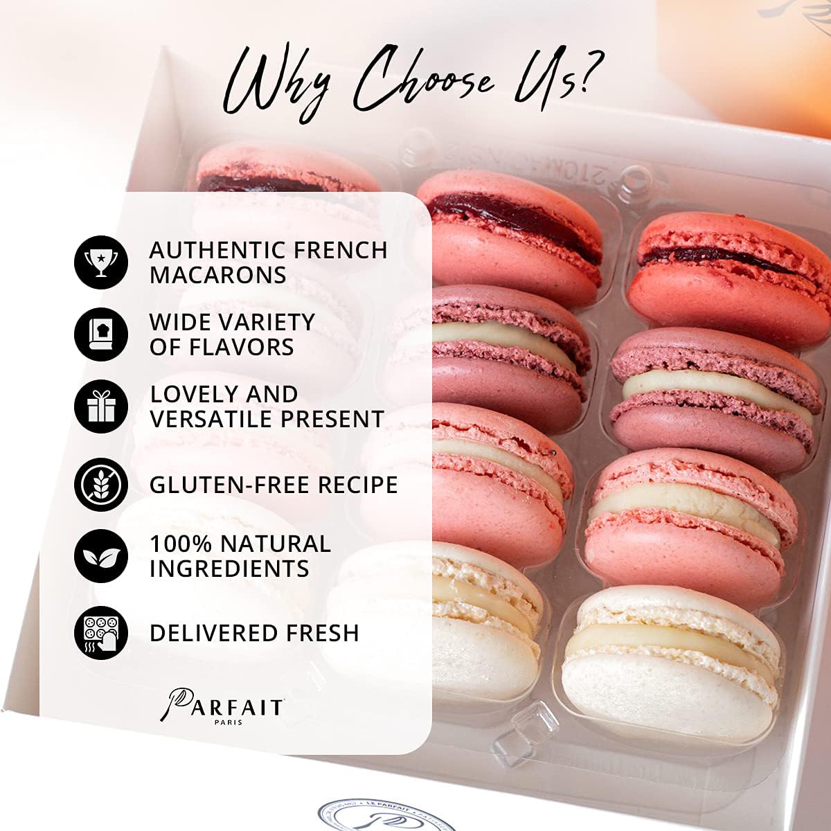 Parfait Paris Baby Girl French Macarons - 48pc Assorted Gender Reveal Macarons Box | Fresh Baked Gourmet Desserts for Baby Showers, Valentine's Day Gifts & Special Occasions | Perfect for Parties, Celebrations & Sweet Treats
