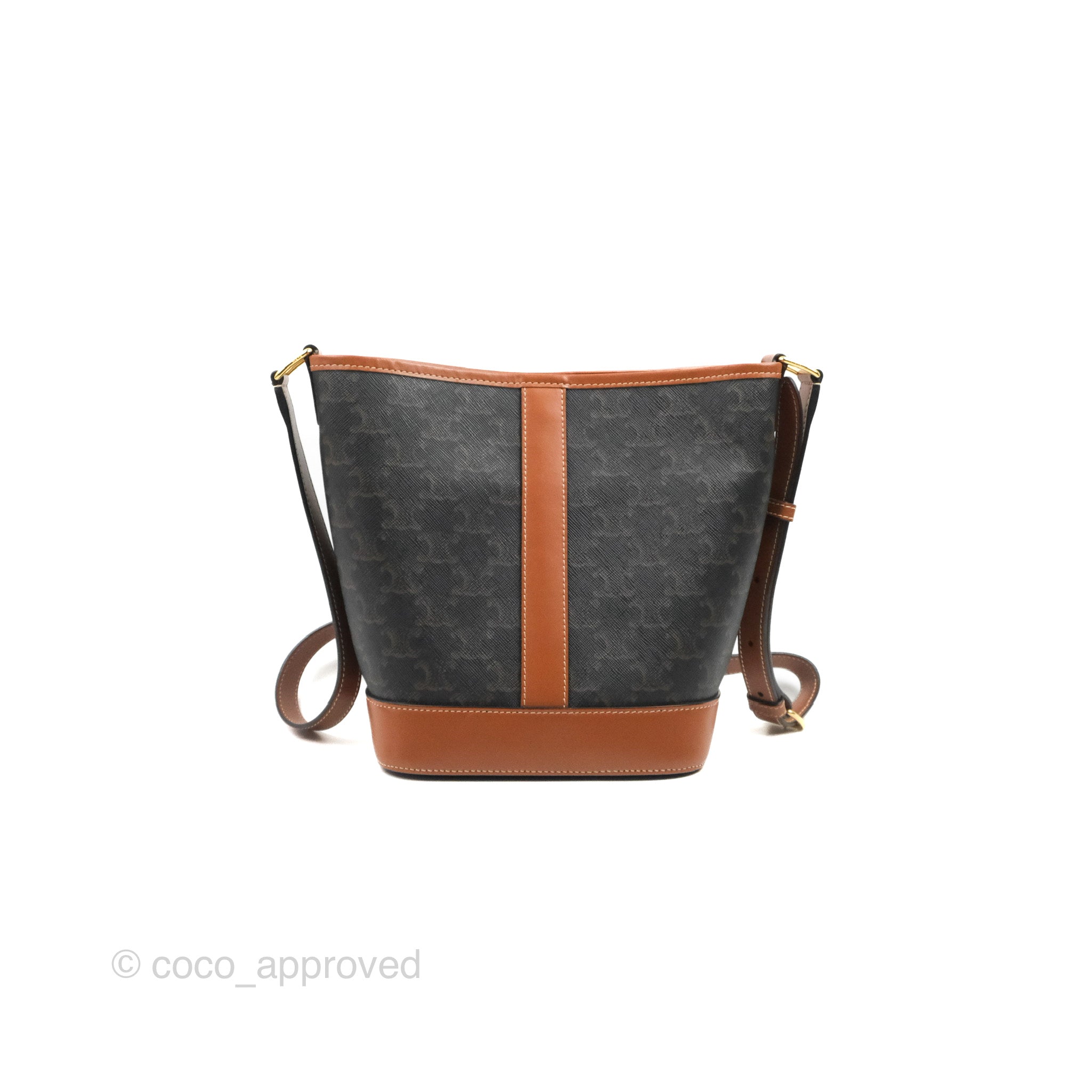 Celine Small Bucket Bag in Triomphe Canvas & Tan Calfskin Leather - Perfect for Everyday Use, Work & Travel Accessories