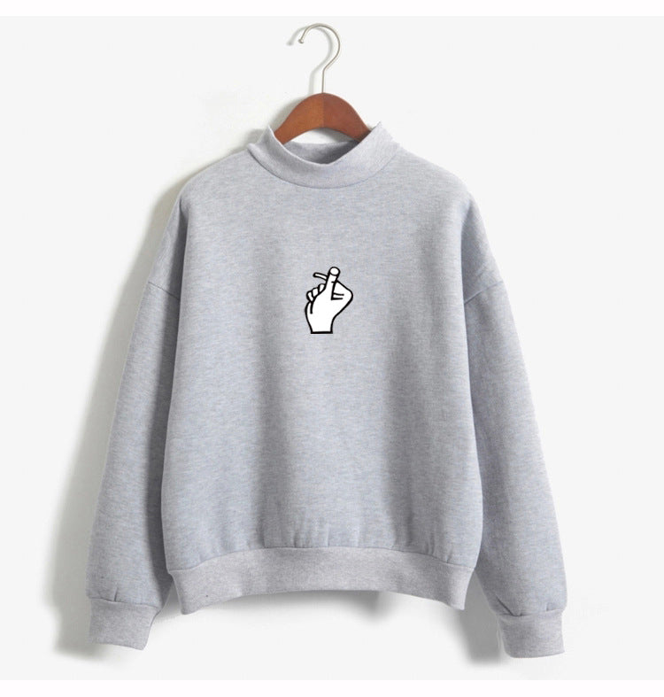 Trendy Korean Ulzzang Women's Plush Sweater with Love Finger Heart Gesture - Soft & Cozy Winter Pullover for Casual Outfits & Street Style Fashion