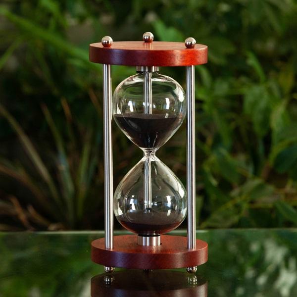 Premium Solid Padauk Wood 50-Minute Hourglass with Metal Spindles - White or Black Sand - Perfect for Meditation, Yoga, Classroom & Home Decor