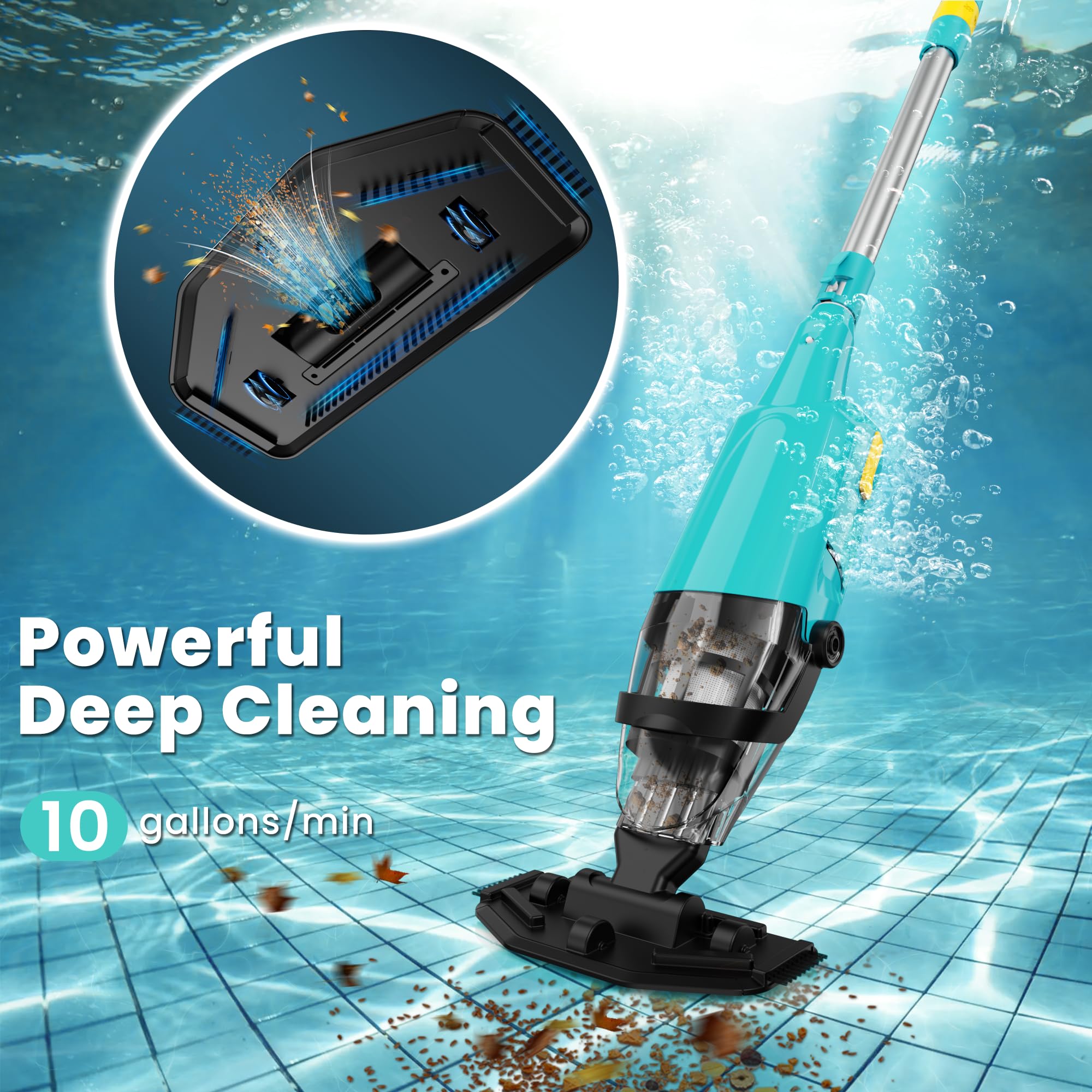 EFURDEN Cordless Rechargeable Pool Vacuum Cleaner - 60 Min Runtime, Handheld for Above Ground & Inground Pools, Spas, Hot Tubs - Efficient Sand & Debris Removal - Lightweight Green Design (Perfect for Quick Pool Maintenance & Seasonal Cleaning)