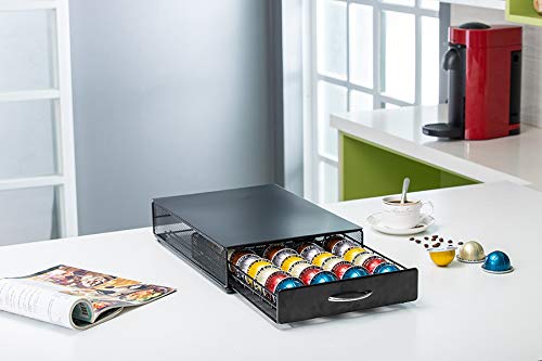 Premium Nespresso Vertuo Pod Holder Organizer - Black Metal Storage Drawer with Mesh Shelves (40 Capsules Capacity) | Compact Coffee Pod Organizer for Kitchen Countertop, Office, or Coffee Station