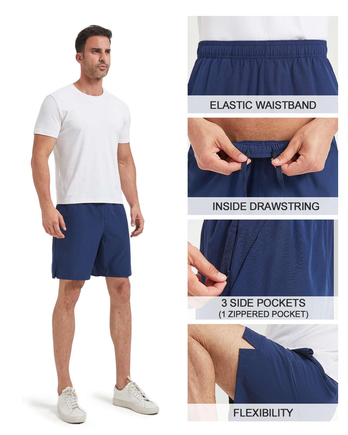 Men's 7 Inch Quick Dry Running Shorts with Zipper Pockets - Breathable Athletic Workout Shorts for Gym, Jogging & Outdoor Sports | Lightweight Pack Dry-Fit Training Shorts for Men