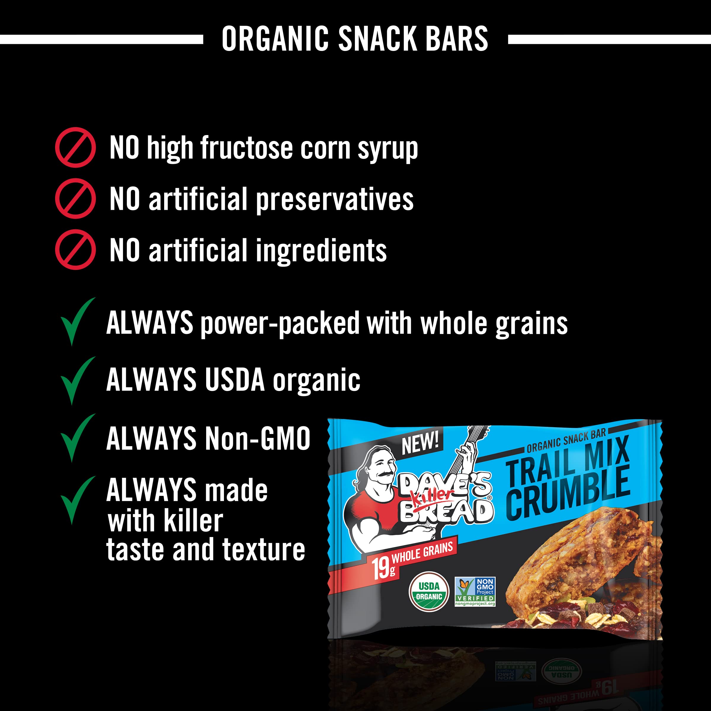 Dave's Killer Bread Organic Snack Bars - Trail Mix Crumble | Healthy On-the-Go Snacks for Hiking, Work & School Lunch | Gluten-Free & Non-GMO