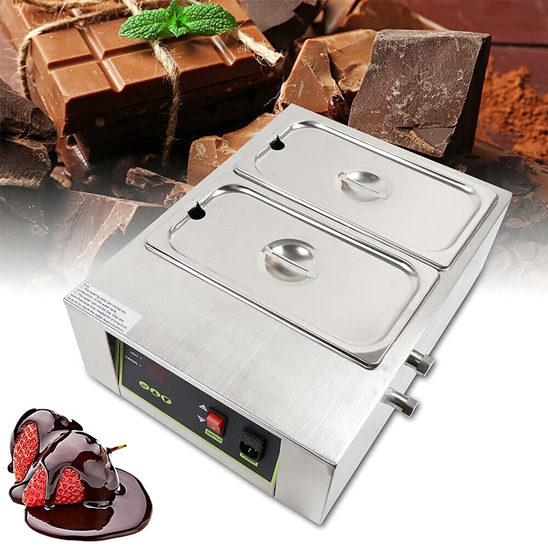 Gdrasuya10 1500W Commercial Chocolate Melting Pot Machine - Dual Tank Electric Chocolate Heater for Cheese & Fondue (10KG Capacity) | Perfect for Bakeries, Candy Shops & Chocolate Fountain Displays