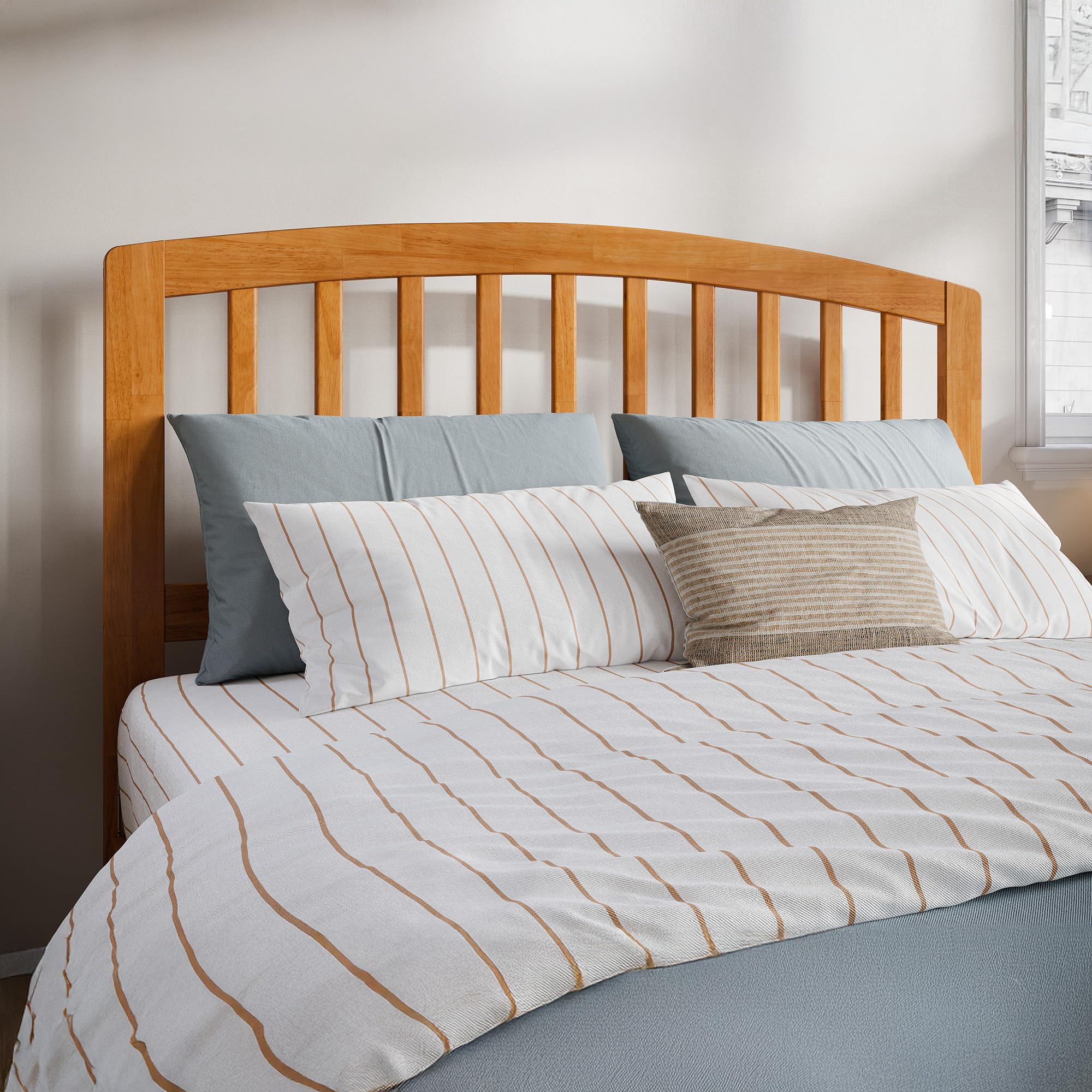 AFI Richmond Full Solid Wood Headboard with USB Charging Ports - Light Toffee Finish for Modern Bedroom Decor & Space-Saving Storage Solutions
