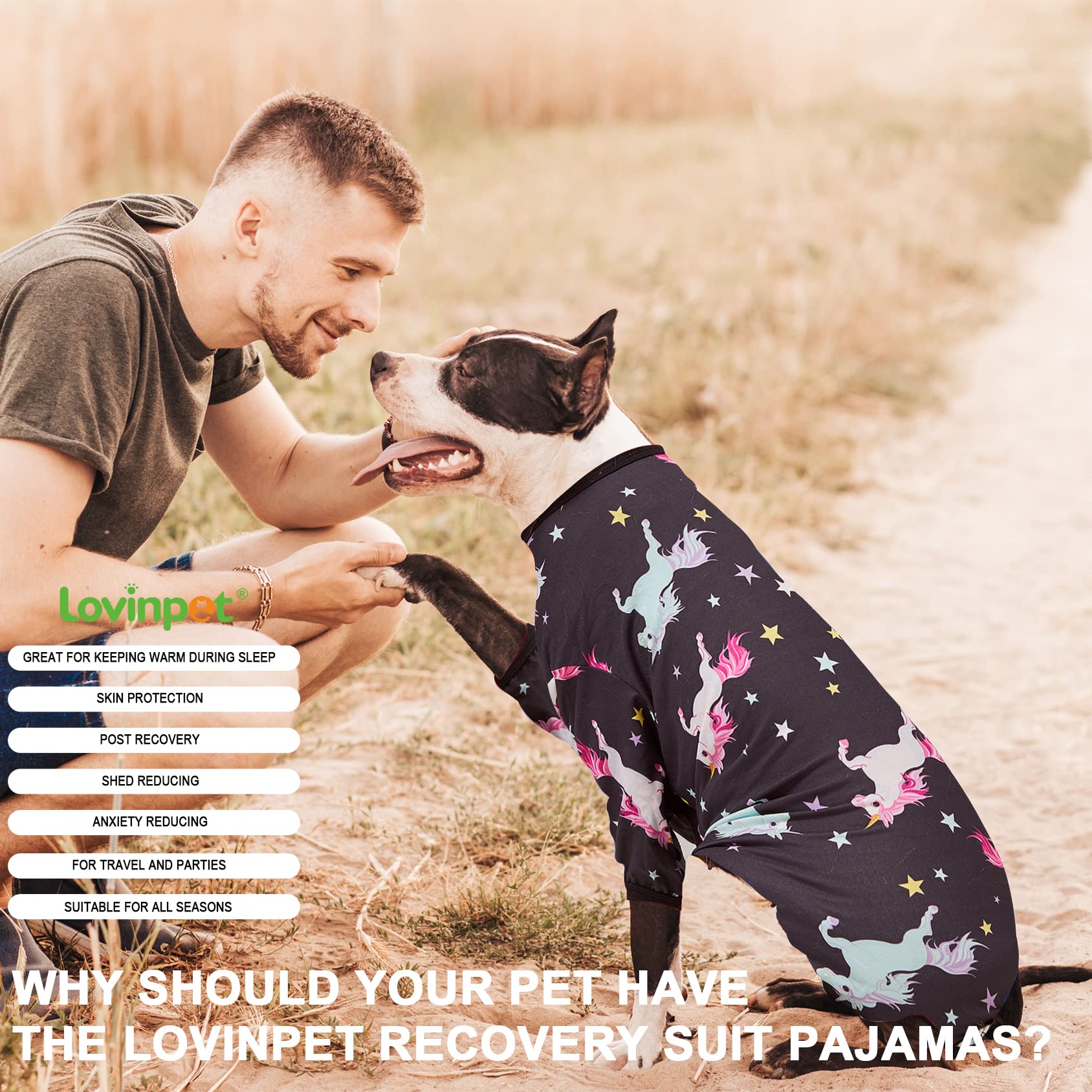 **LovinPet Post-Surgical Recovery Dog Pajamas for Large Dogs – Lightweight Pullover Full Coverage Dog Pjs with Wild Horses Galloping Print – Perfect for Post-Op Care, Anxiety Relief & Comfort at Home**