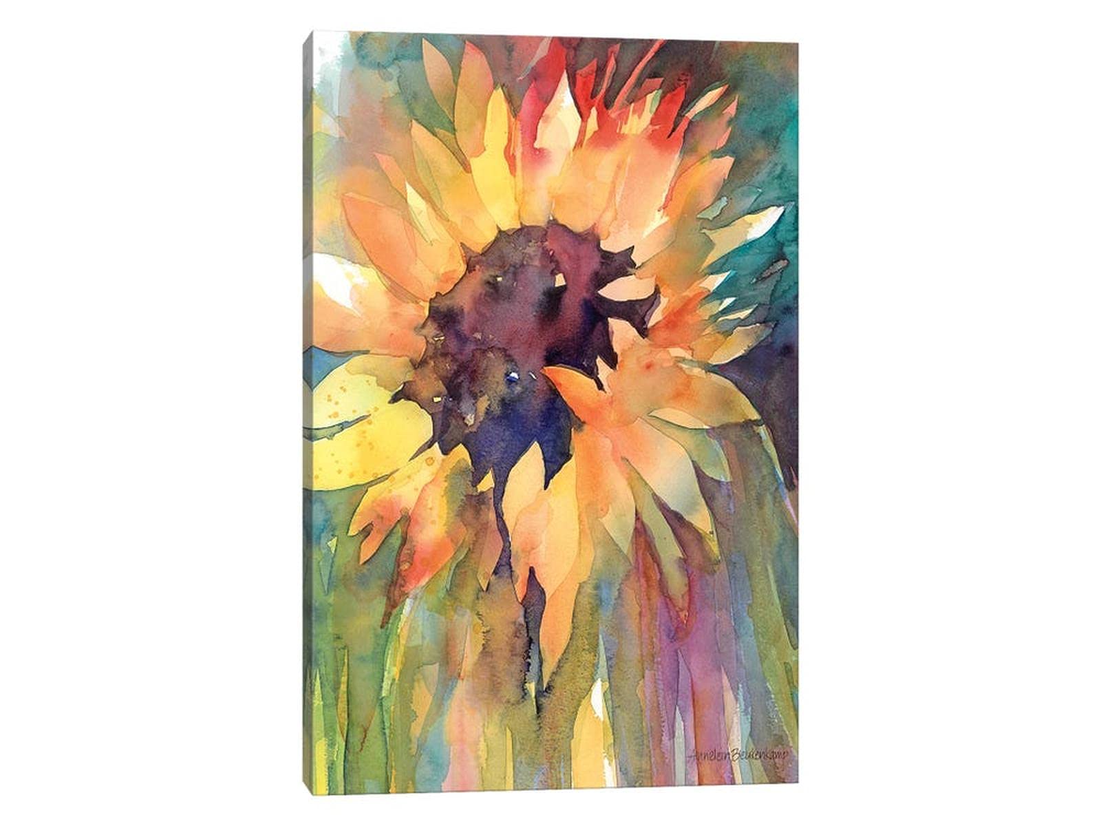 Watercolor Sunflower Canvas Painting - Floral Wall Art Decor for Bedroom & Office - 28x40 Inch Botanical Canvas Print - Perfect for Girls' Room, Living Room & Workspace