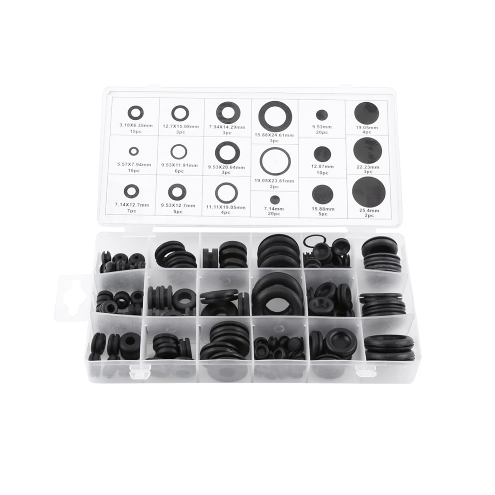 125Pcs Black Rubber O Ring Gaskets Set - 18 Sizes Multi-Purpose Washers for Electrical Wiring, Firewall Hole Plugs & Grommets - Perfect for Automotive, Plumbing & DIY Home Repair Projects
