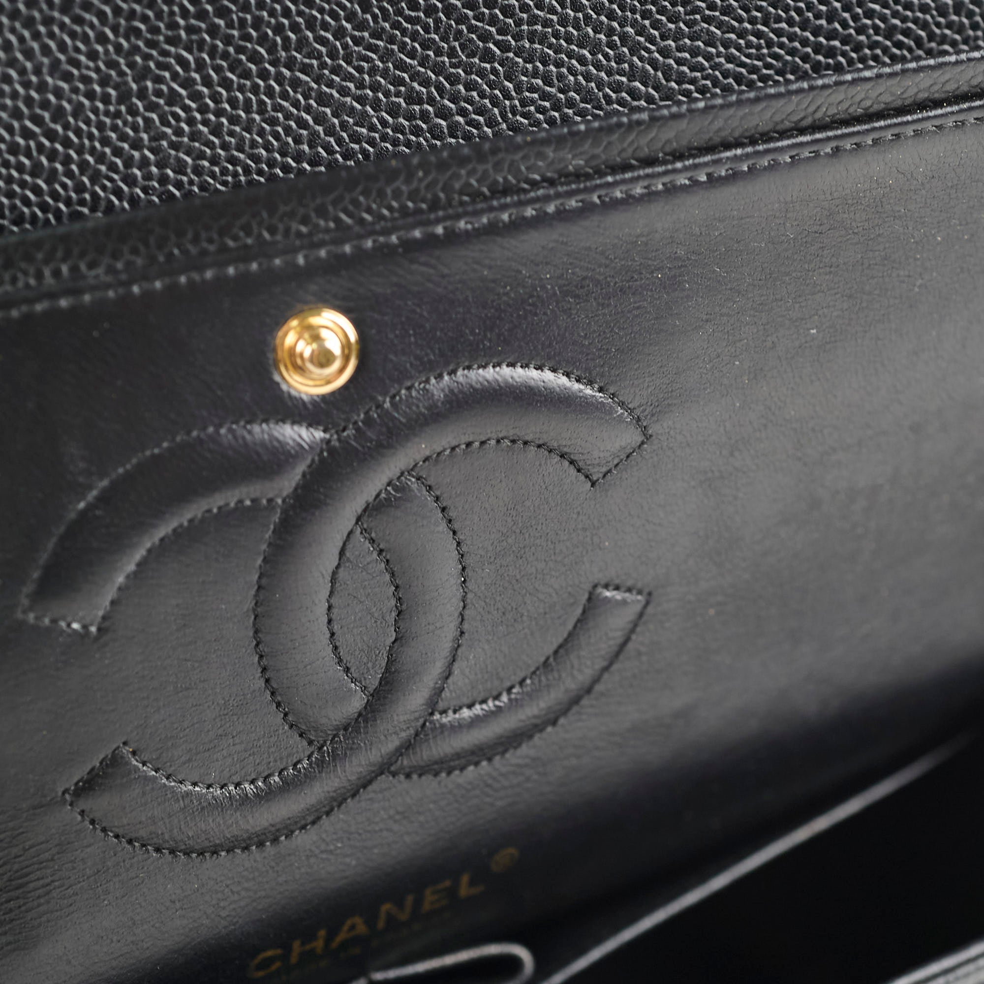Chanel Classic Double Flap Bag Medium/Large Size in Black Caviar Leather with Gold Hardware - Perfect for Luxury Fashion, Evening Events & Gift Giving